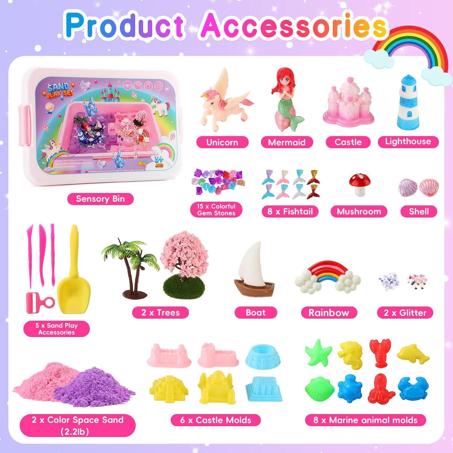 Caja Sensorial de Arena Unicornio y Sirena Lokuc 60 Piezas 1.62 kg