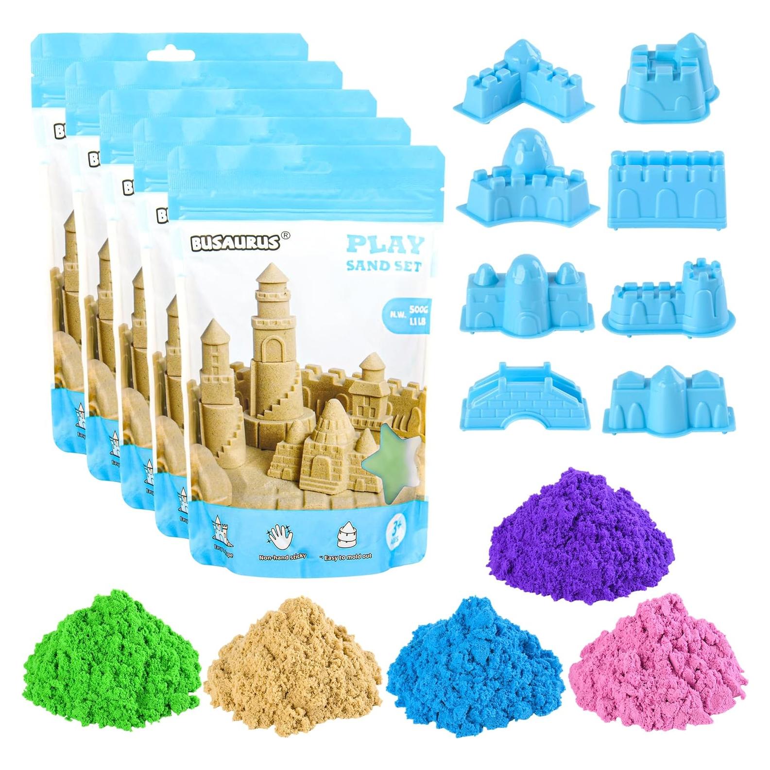 Juego de Arena Mágica Busaurus 2.5Kg 5 Colores y Moldes