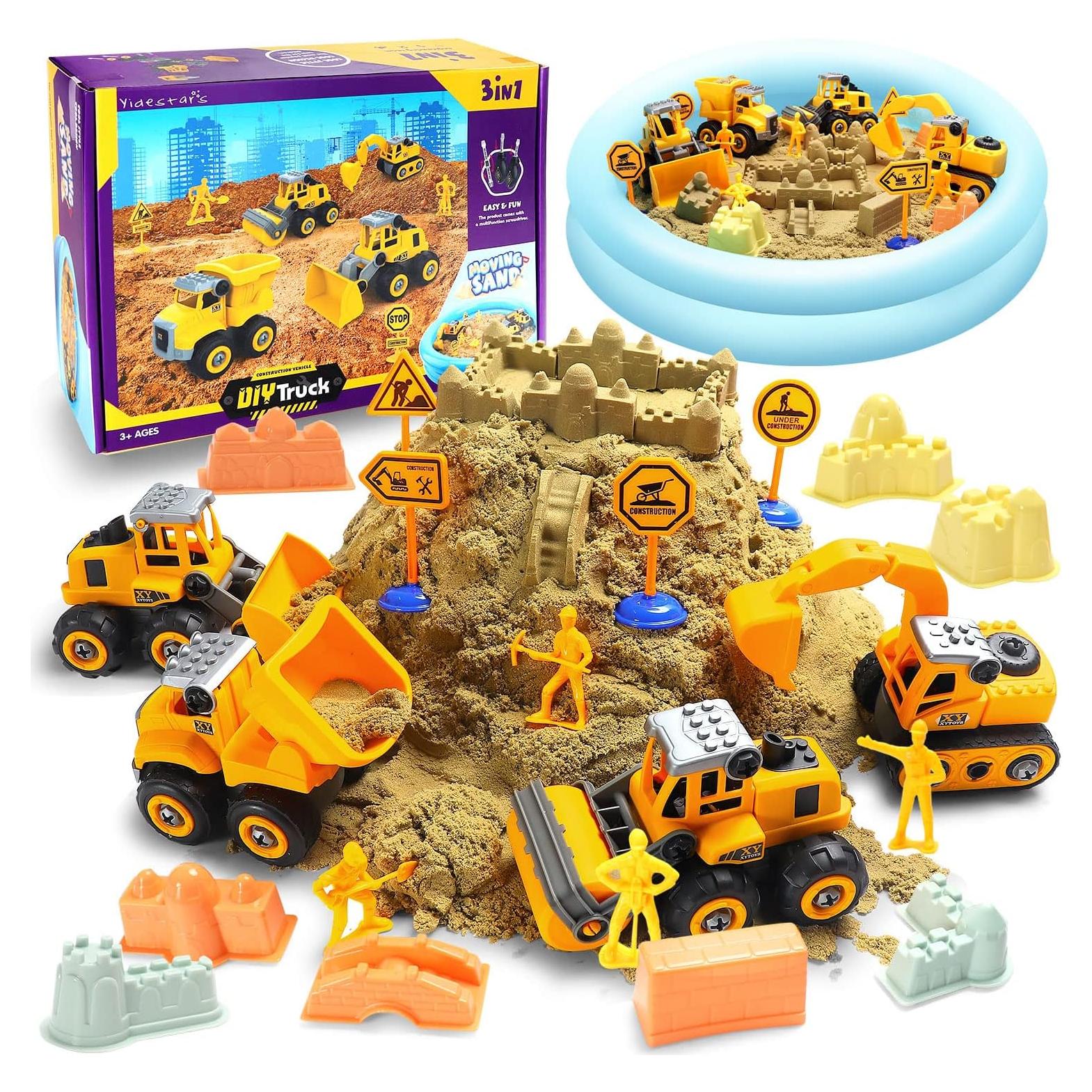 Kit de Arena de Construcción YIDESTARS con 4 Camiones y Accesorios