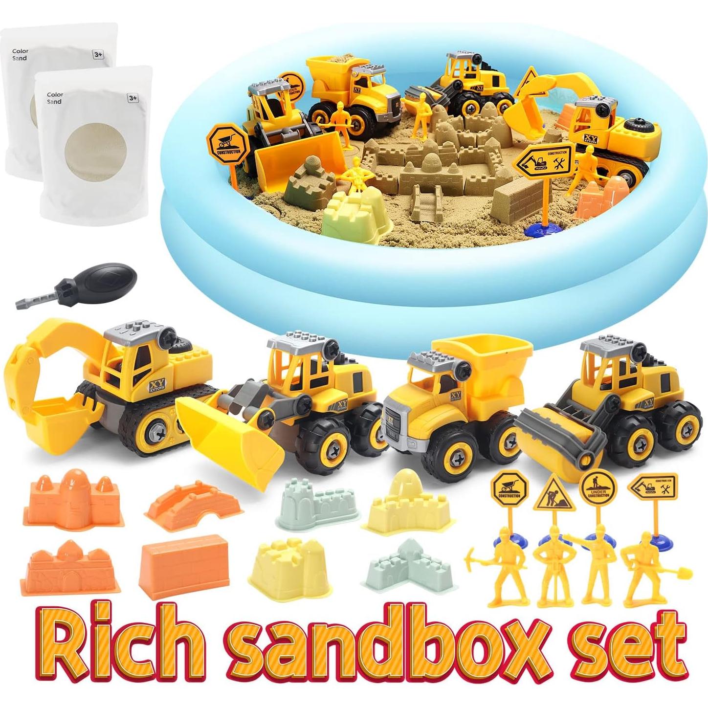 Kit de Arena de Construcción YIDESTARS con 4 Camiones y Accesorios