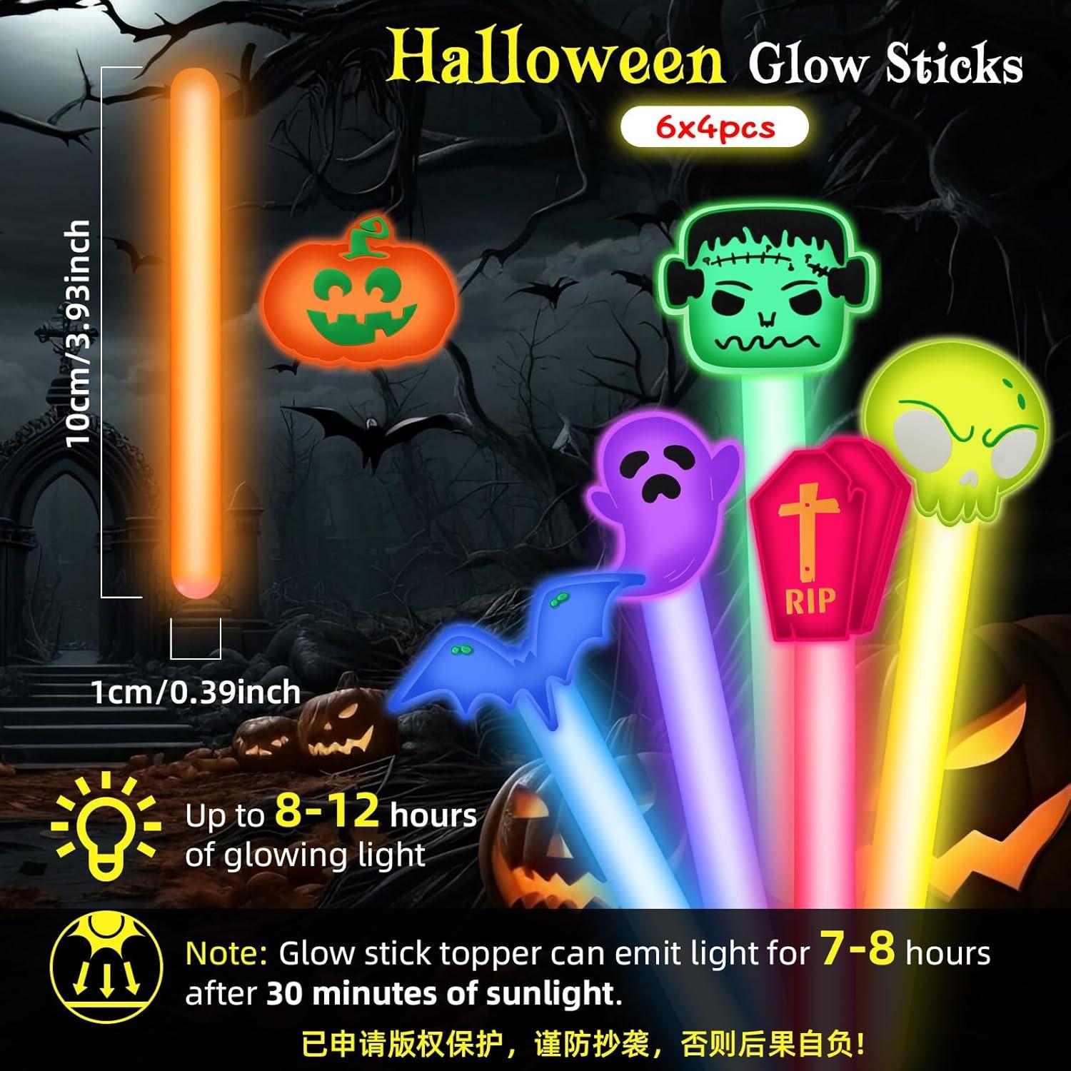 Paquete de 24 Palos de Luz Halloween AFZMON 10.16 cm Brillantes