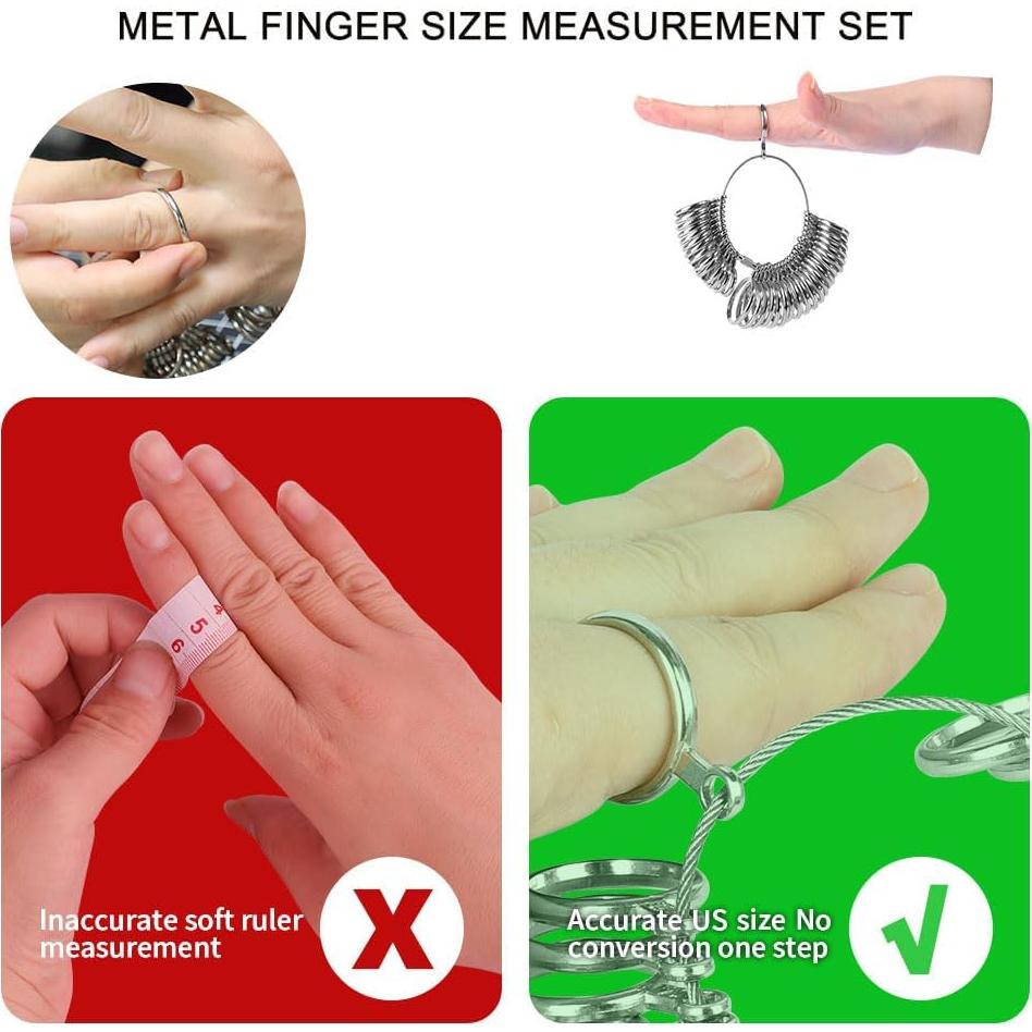 Kit Medidor de Tamaño de Anillo Metálico 27 Piezas