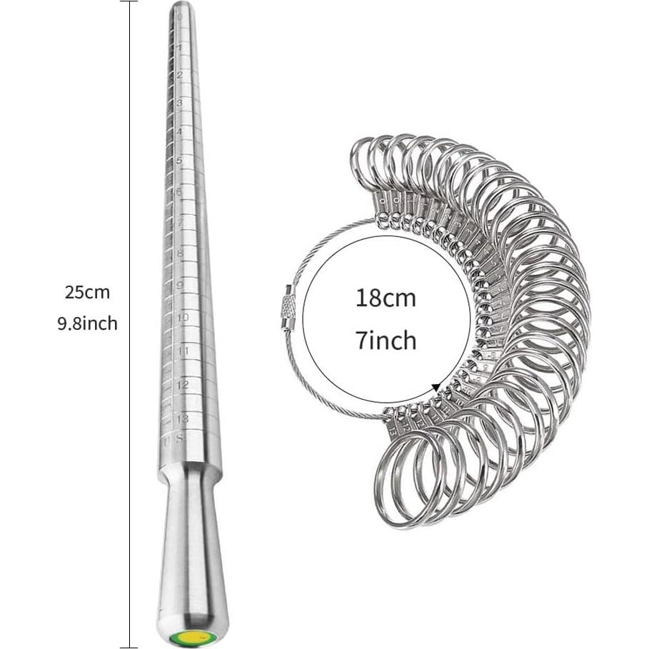 Kit Medidor de Tamaño de Anillo Metálico 27 Piezas
