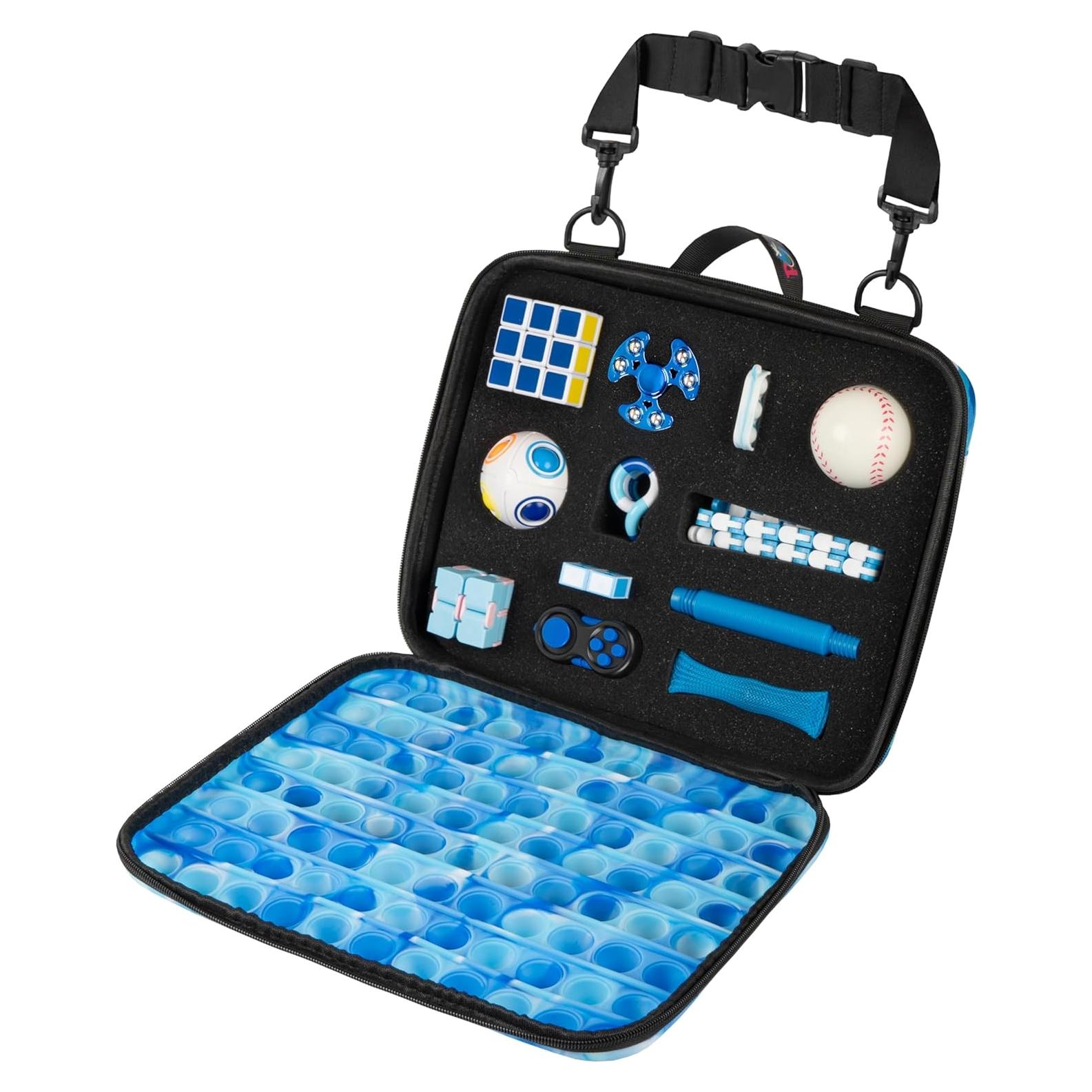 Estuche de Viaje Antiestrés Poprider Azul con 12 Juguetes