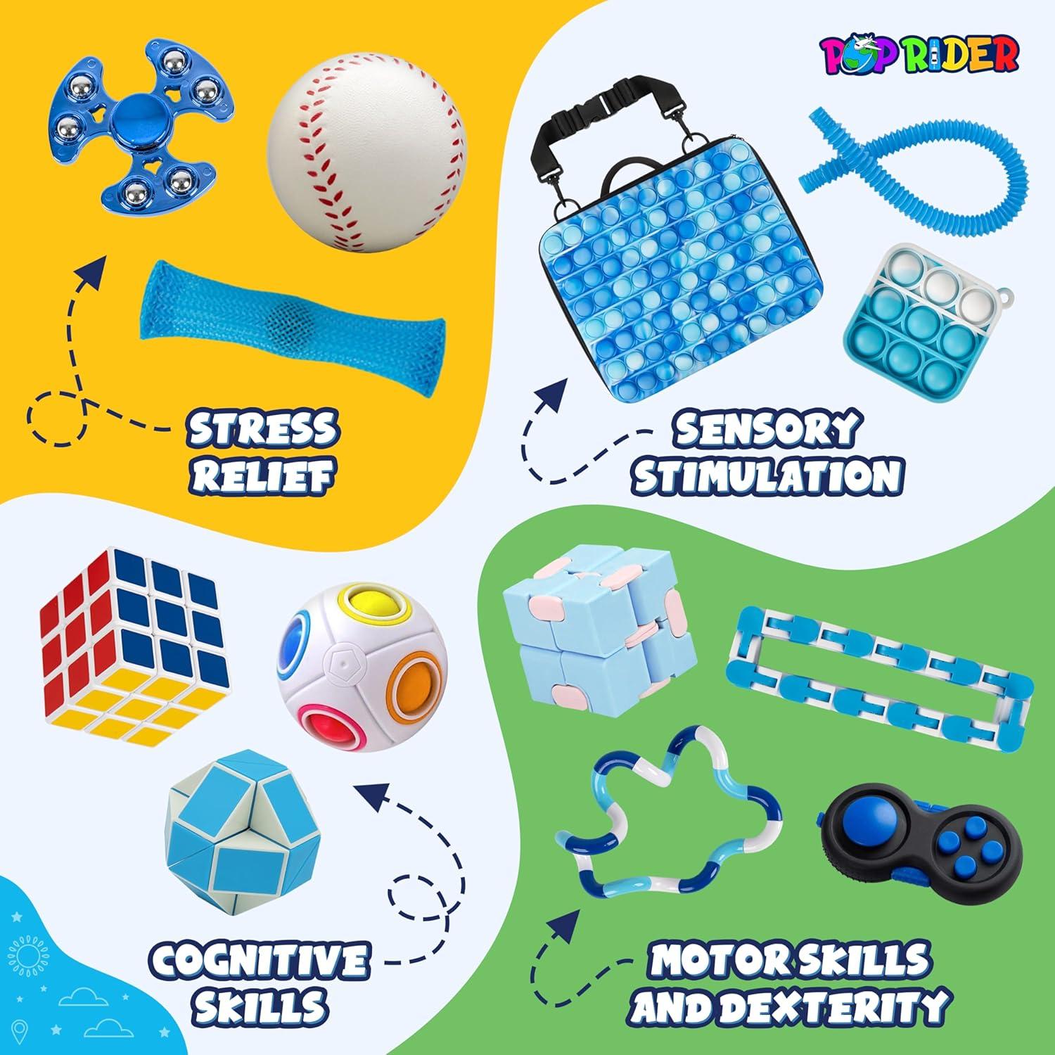 Estuche de Viaje Antiestrés Poprider Azul con 12 Juguetes