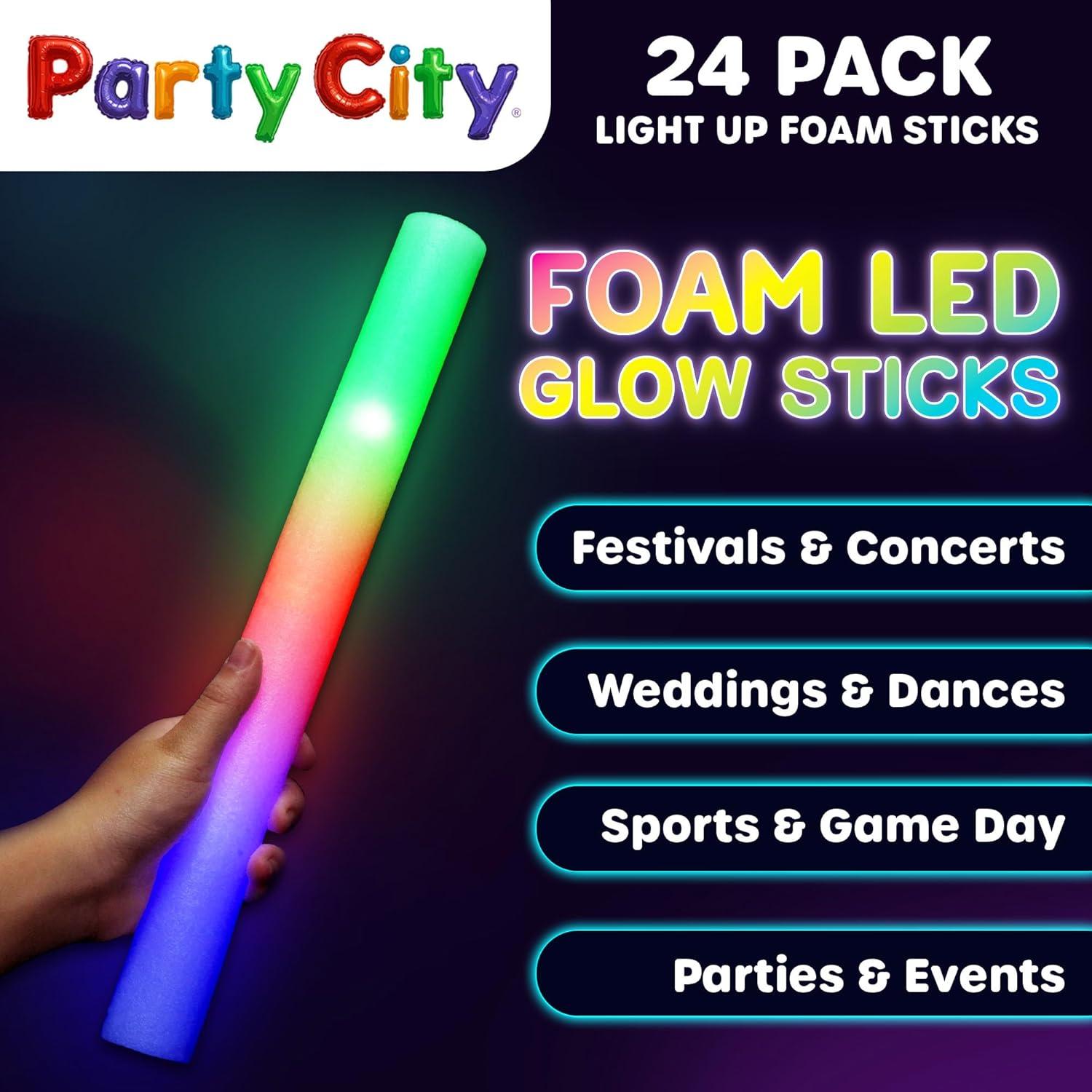 Paquete de 24 Varitas de Espuma LED Brillantes Party City 36.98 cm