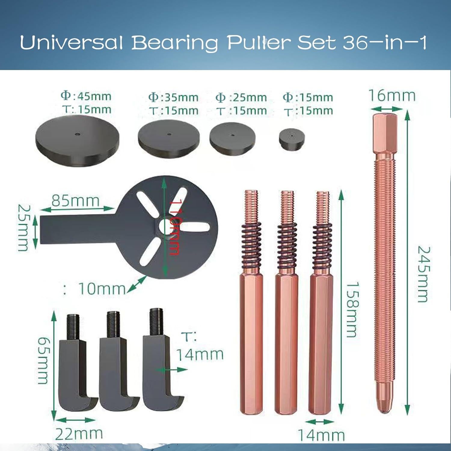 Yourelexit Kit 36-en-1 Extractores de Rodamientos 3 Garras