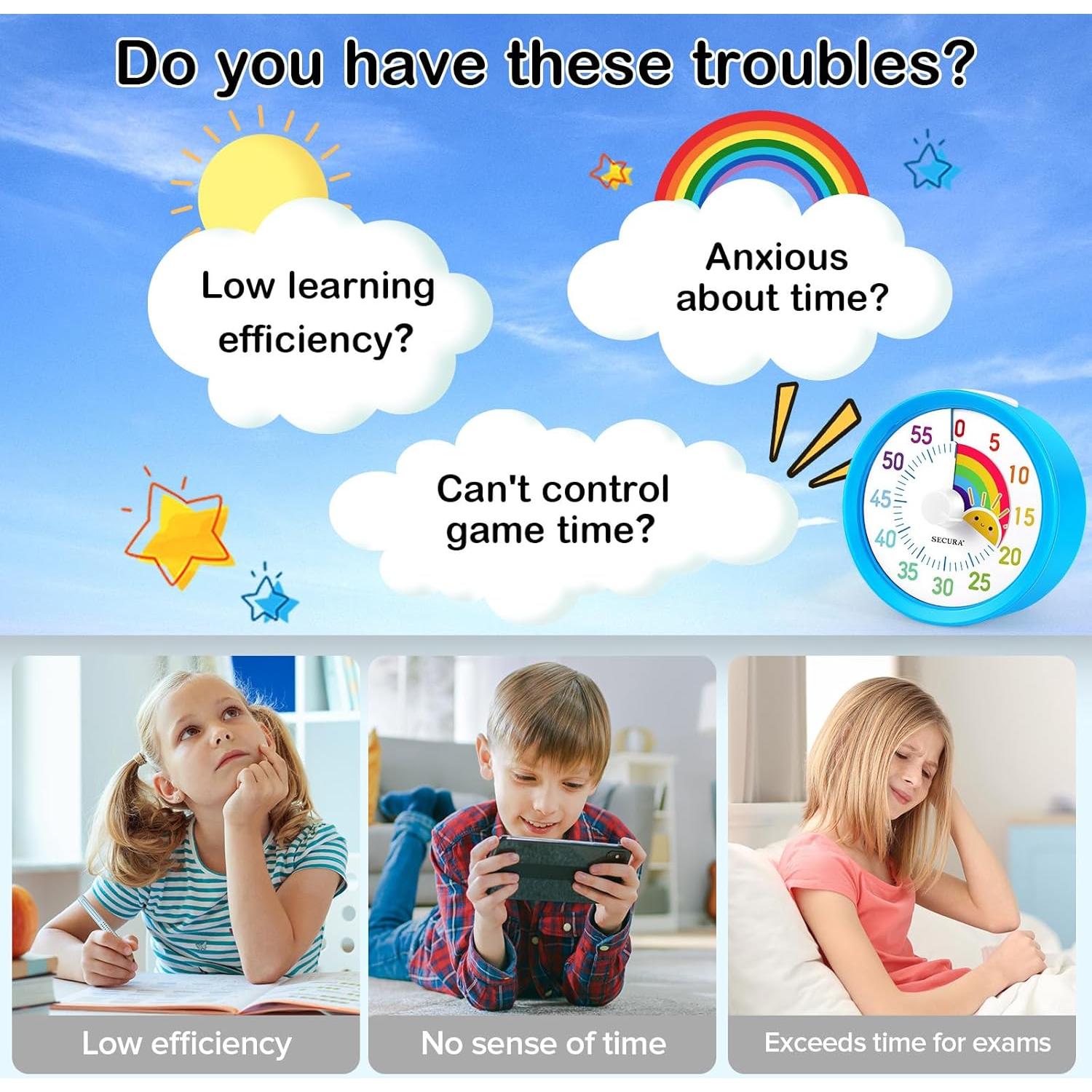 Temporizador Visual Secura 60 Minutos Arcoíris Azul y Sol