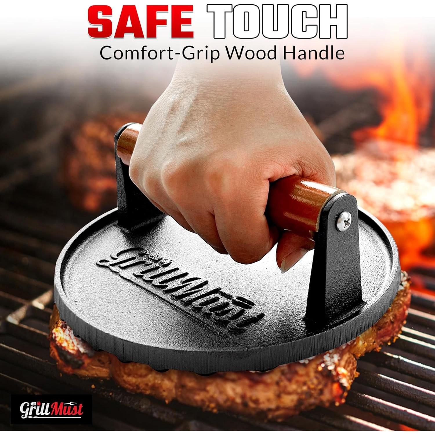 Conjunto de Prensa para Hamburguesas GrillMust 17.8cm Hierro Fundido