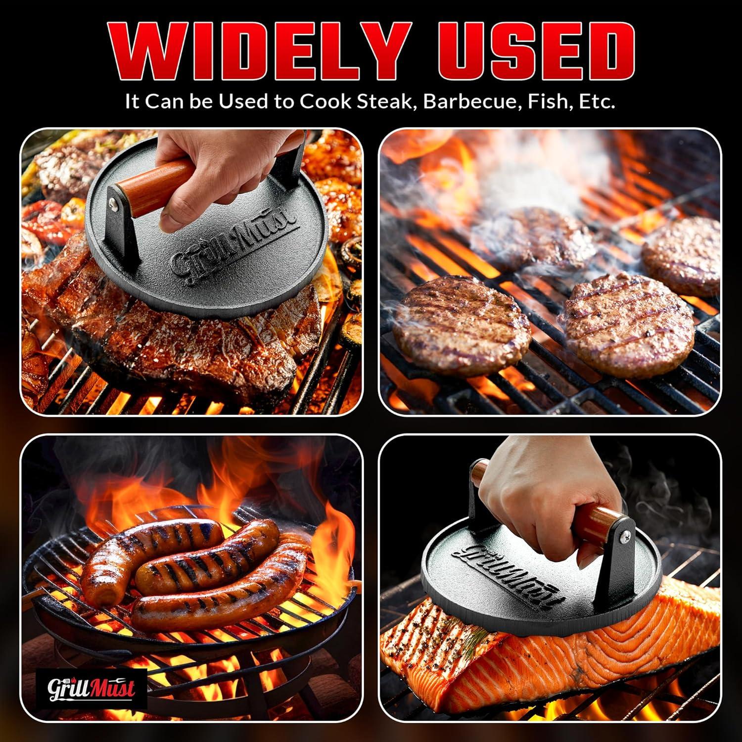 Conjunto de Prensa para Hamburguesas GrillMust 17.8cm Hierro Fundido