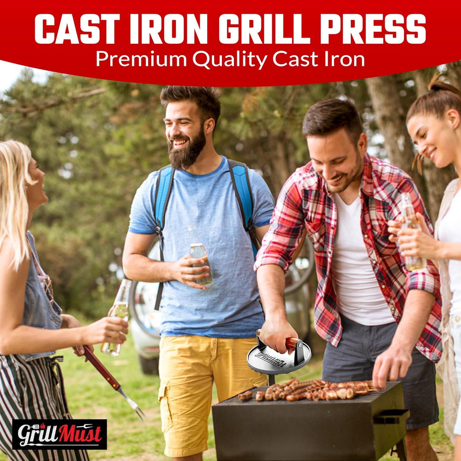 Conjunto de Prensa para Hamburguesas GrillMust 17.8cm Hierro Fundido