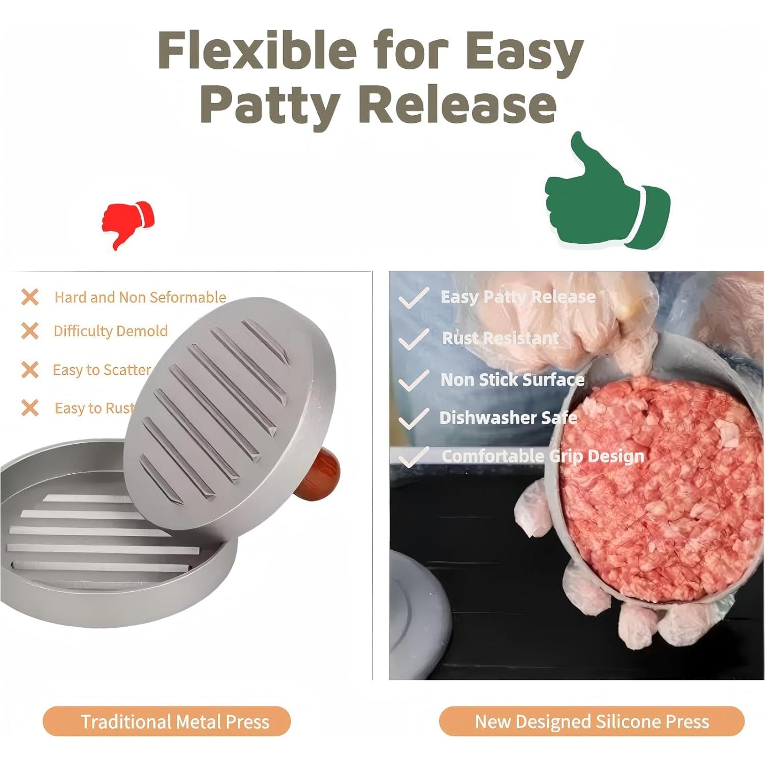 Prensa de Hamburguesas de Silicona HOMOMSAE 11.4 cm Antiadherente