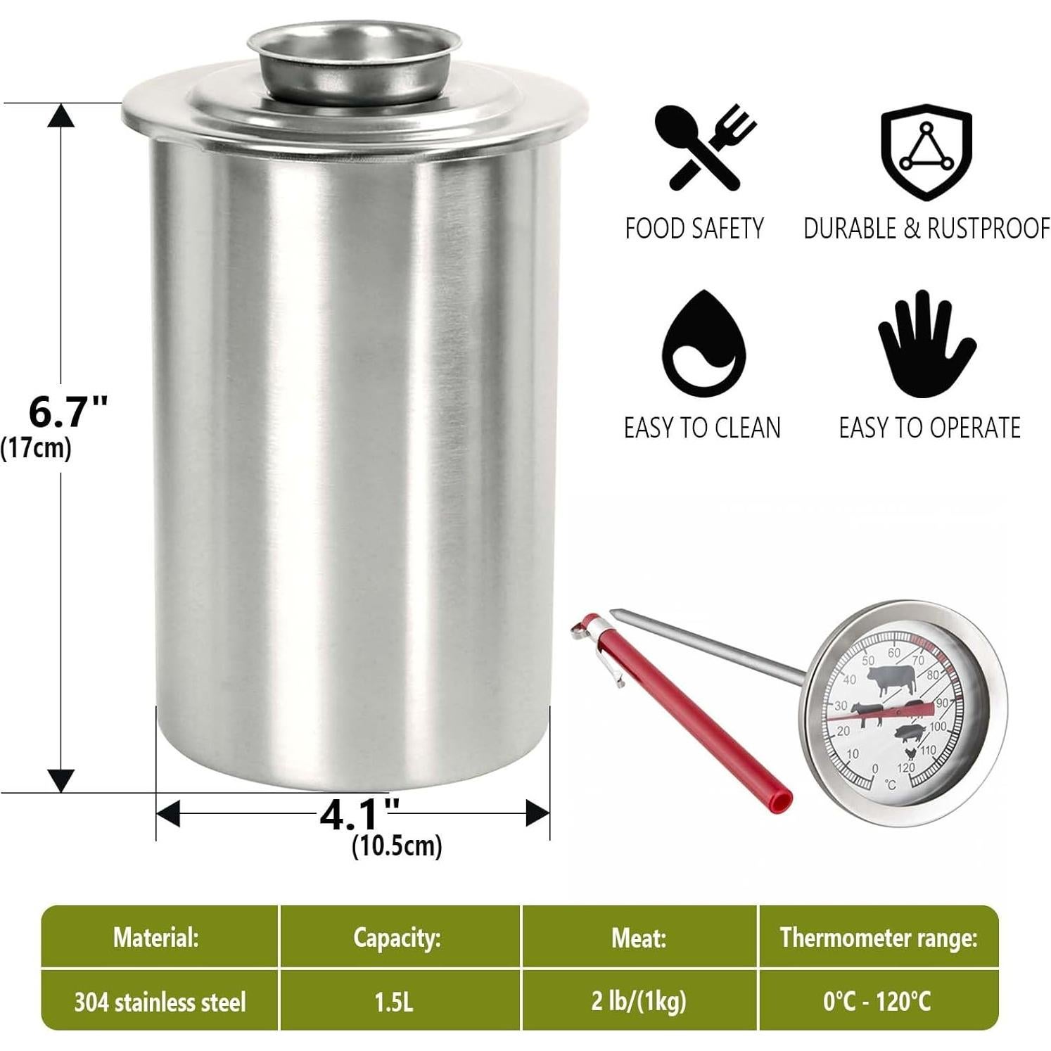 Prensa de Carne KAYCROWN con Termómetro - 1.5L Acero Inoxidable