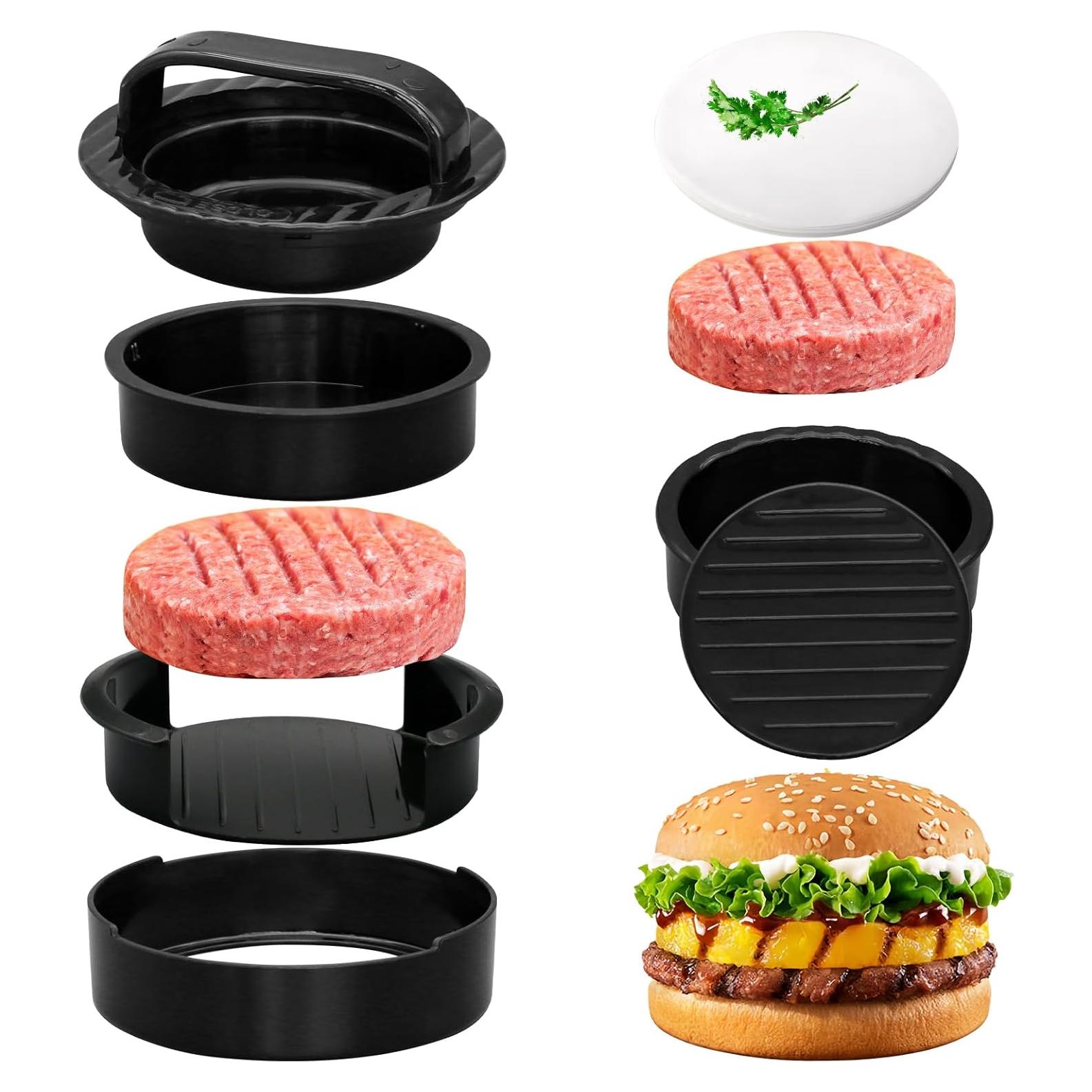 Prensa de Hamburguesas Clidelan 3 en 1 Antiadherente con 50 Papeles