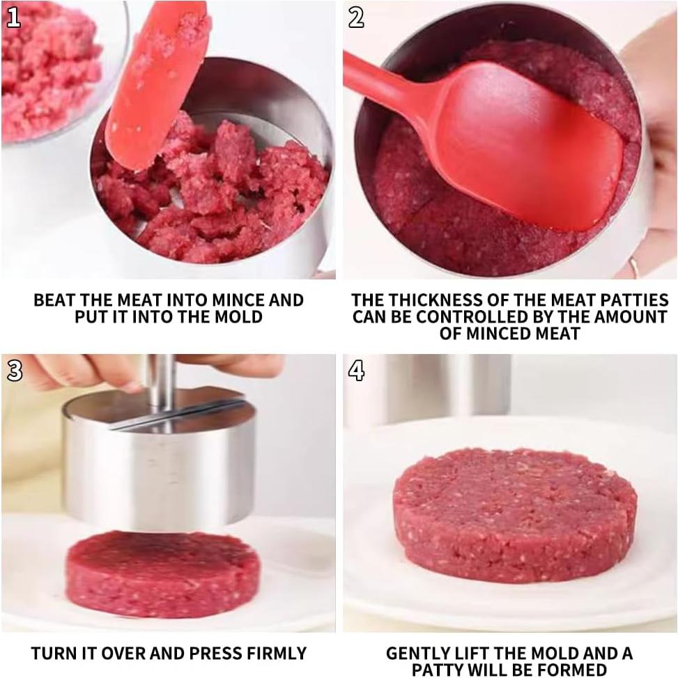 Prensa de Hamburguesas Ajustable Acero Inoxidable 3 Piezas