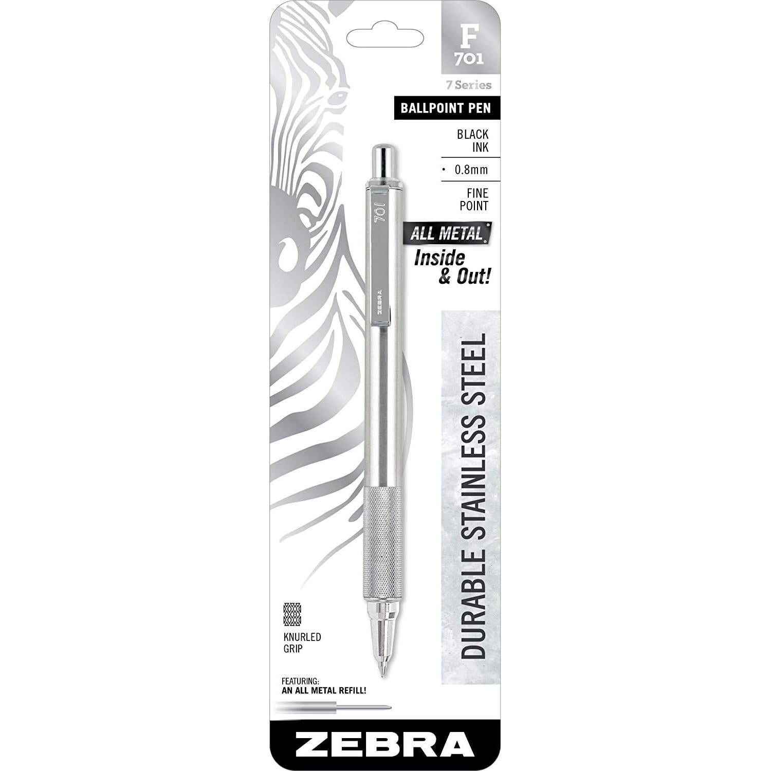 Bolígrafo Retráctil Zebra F-701 Acero Inoxidable 0.8mm Negro