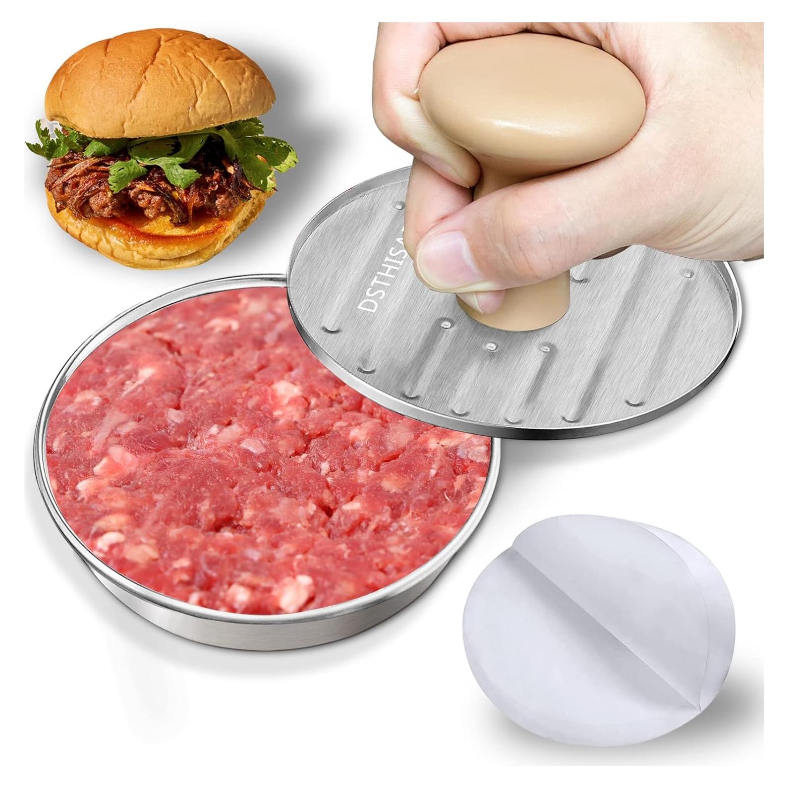 Prensa de Hamburguesas Acero Inoxidable 12.7 cm con 100 Papeles