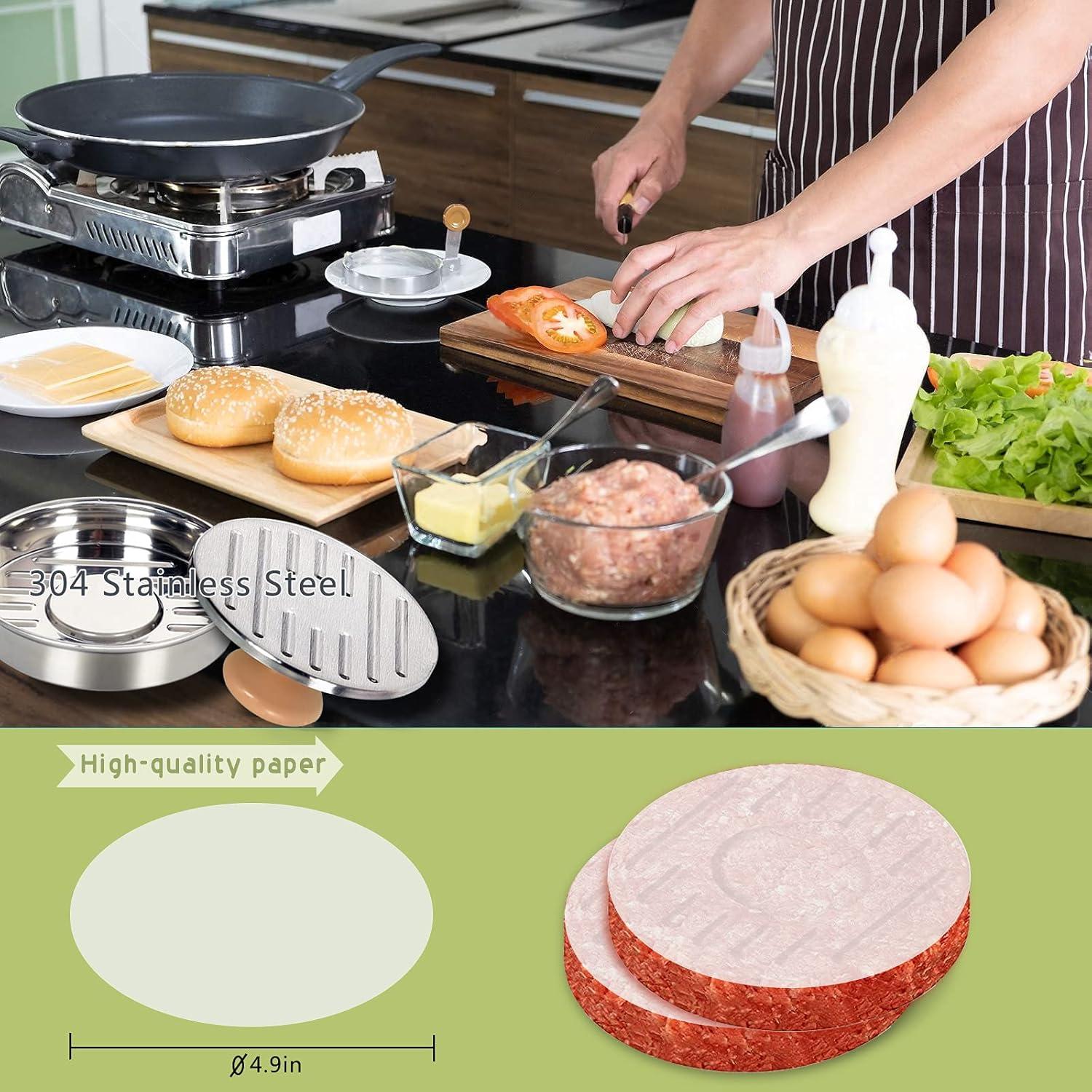 Prensa de Hamburguesas Acero Inoxidable 12.7 cm con 100 Papeles