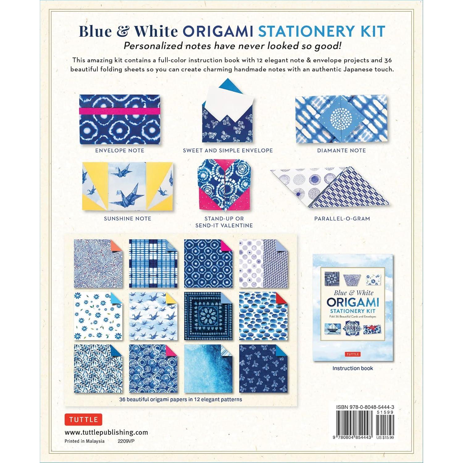 Blue & White Origami Stationery Kit: Fold 36 Beautiful Cards and Envelopes: Includes Papers and Instructions for 12 Origami Note Projects