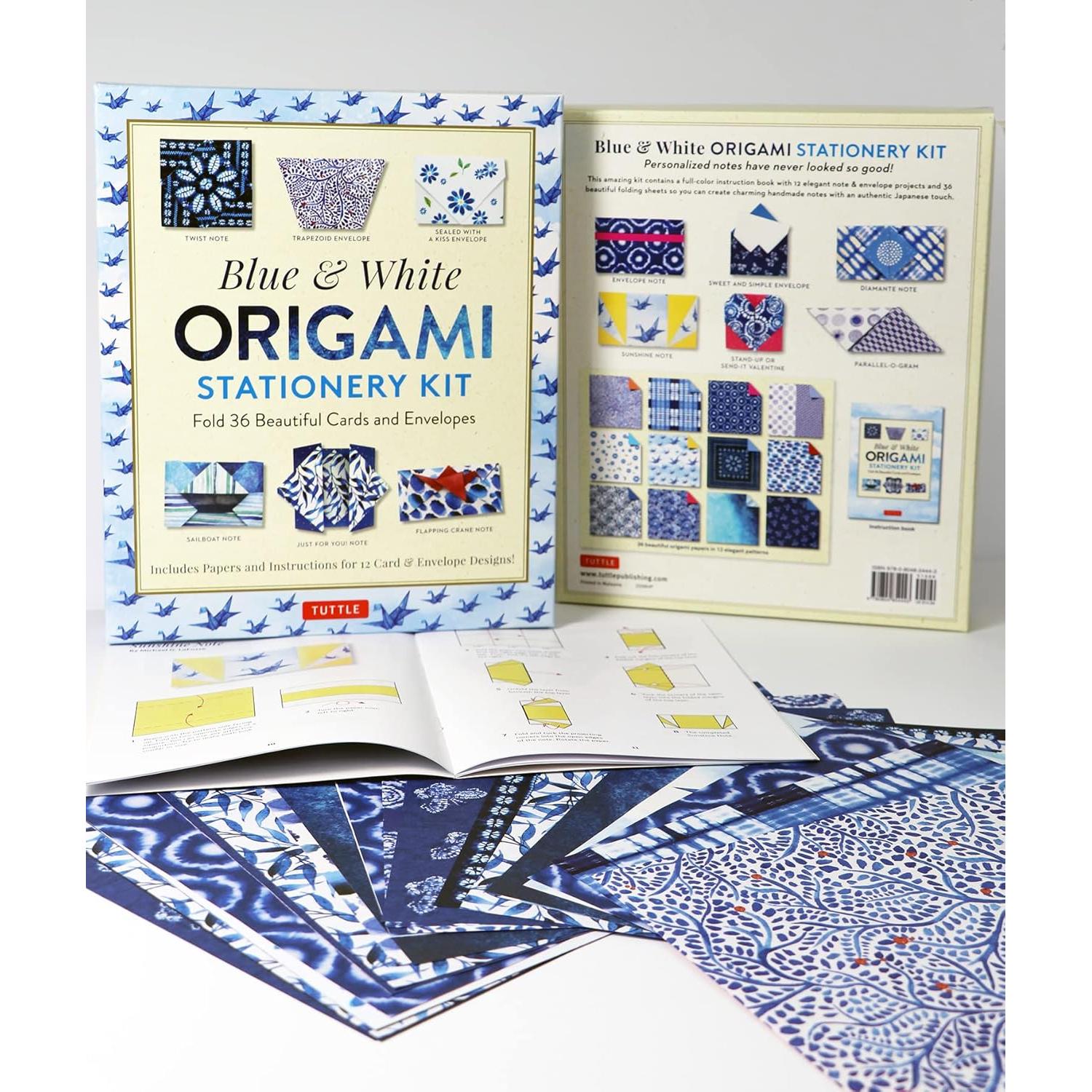 Blue & White Origami Stationery Kit: Fold 36 Beautiful Cards and Envelopes: Includes Papers and Instructions for 12 Origami Note Projects