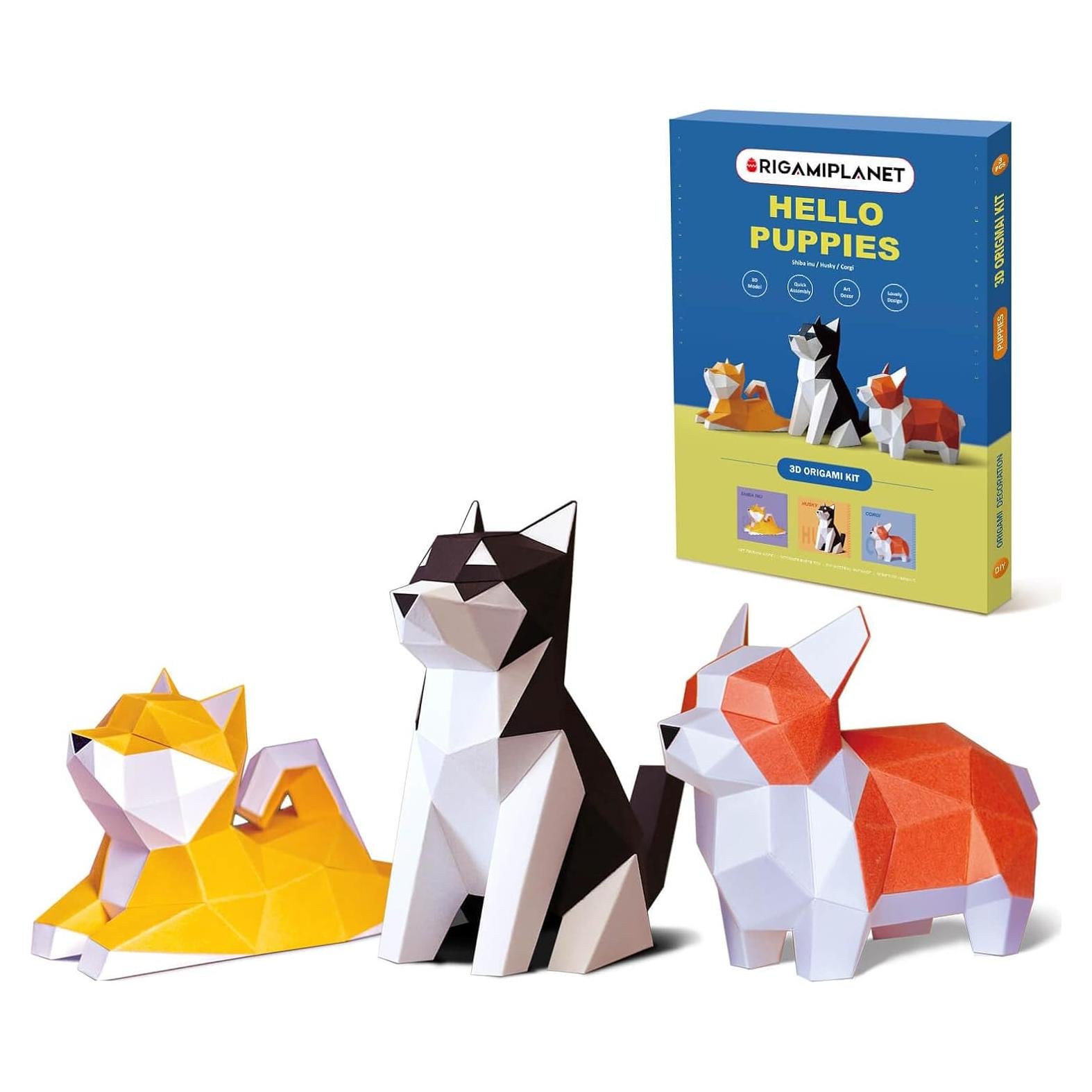 Set de Papiroflexia 3D ORIGAMIPLANET - Cachorros Husky, Corgi, Shiba Inu