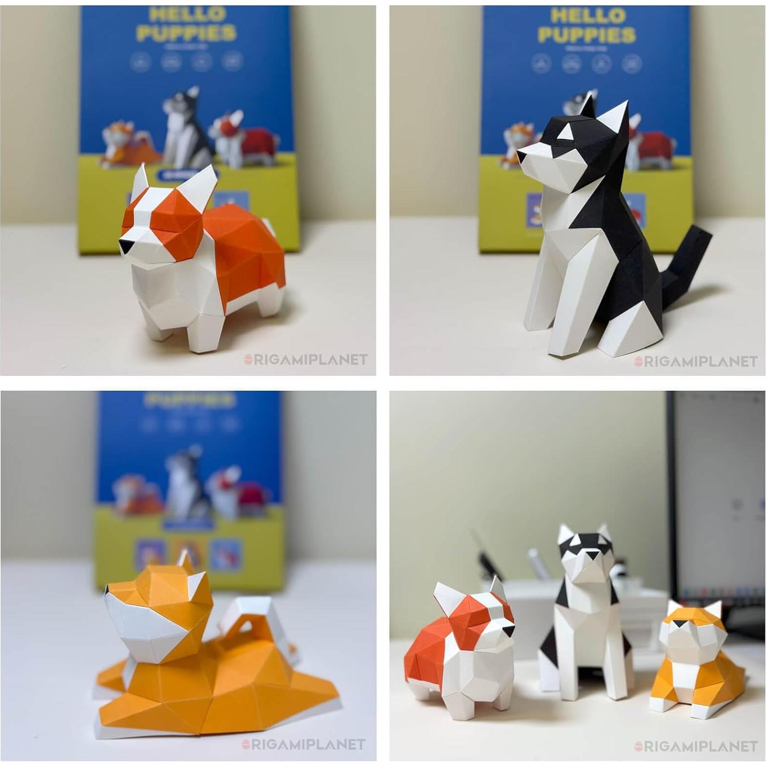 Set de Papiroflexia 3D ORIGAMIPLANET - Cachorros Husky, Corgi, Shiba Inu