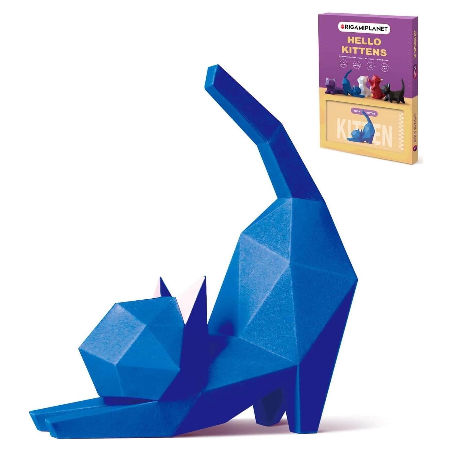 Kit de Origami 3D Gatito de Yoga Azul ORIGAMIPLANET DIY