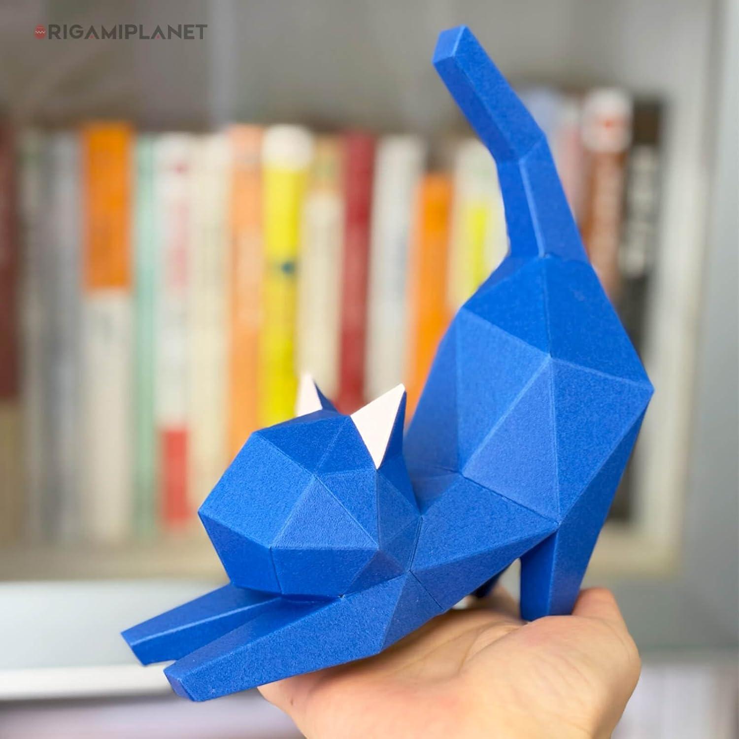 Kit de Origami 3D Gatito de Yoga Azul ORIGAMIPLANET DIY