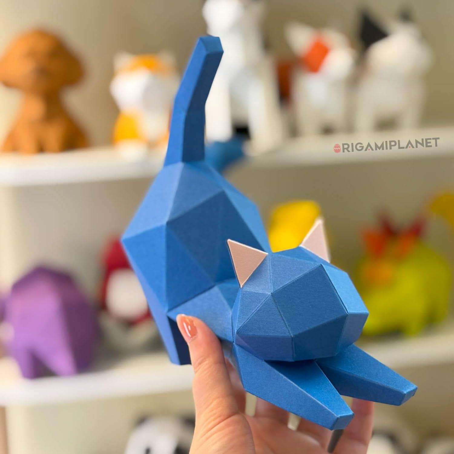 Kit de Origami 3D Gatito de Yoga Azul ORIGAMIPLANET DIY
