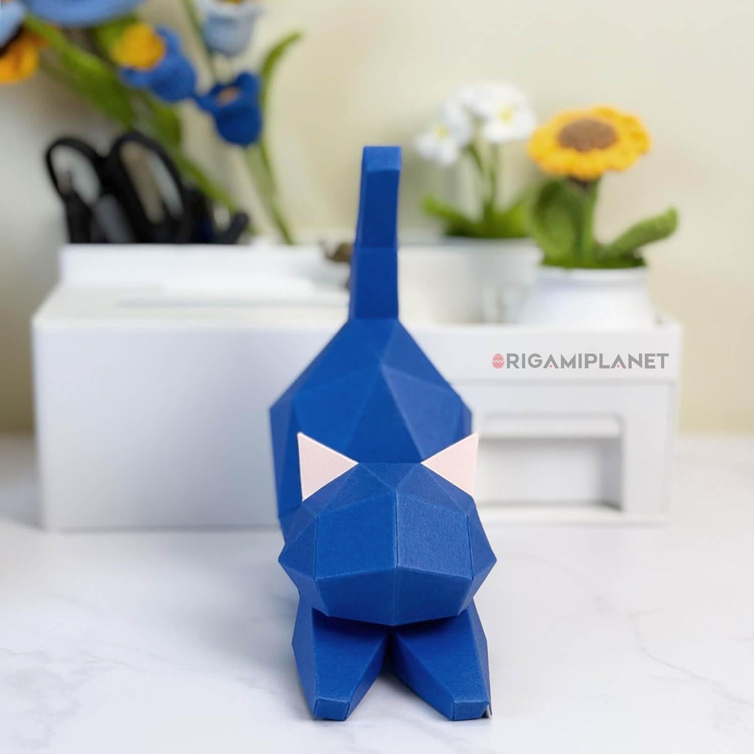Kit de Origami 3D Gatito de Yoga Azul ORIGAMIPLANET DIY