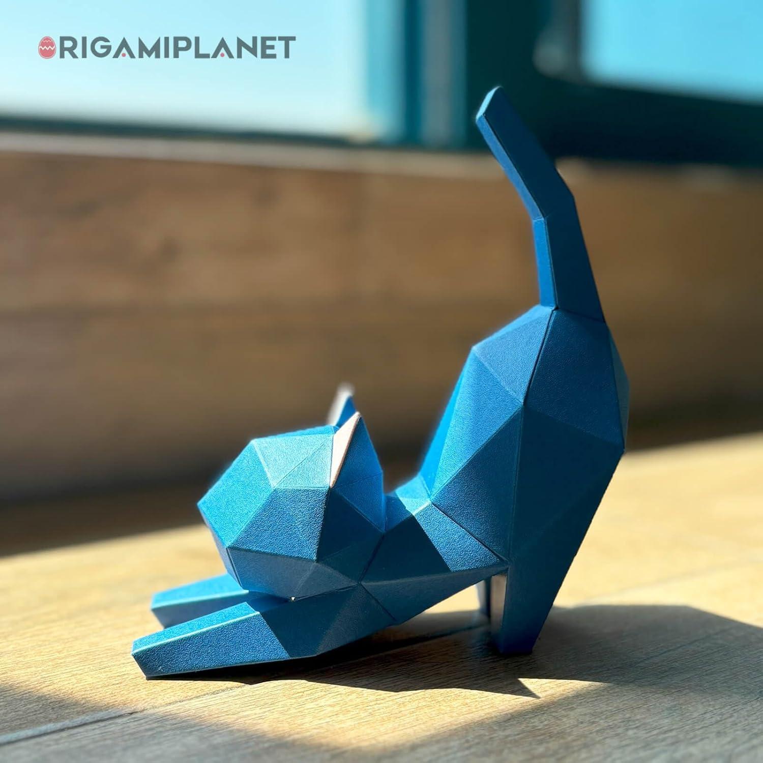 Kit de Origami 3D Gatito de Yoga Azul ORIGAMIPLANET DIY