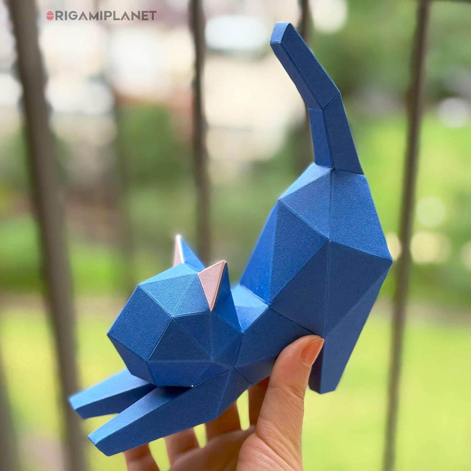 Kit de Origami 3D Gatito de Yoga Azul ORIGAMIPLANET DIY