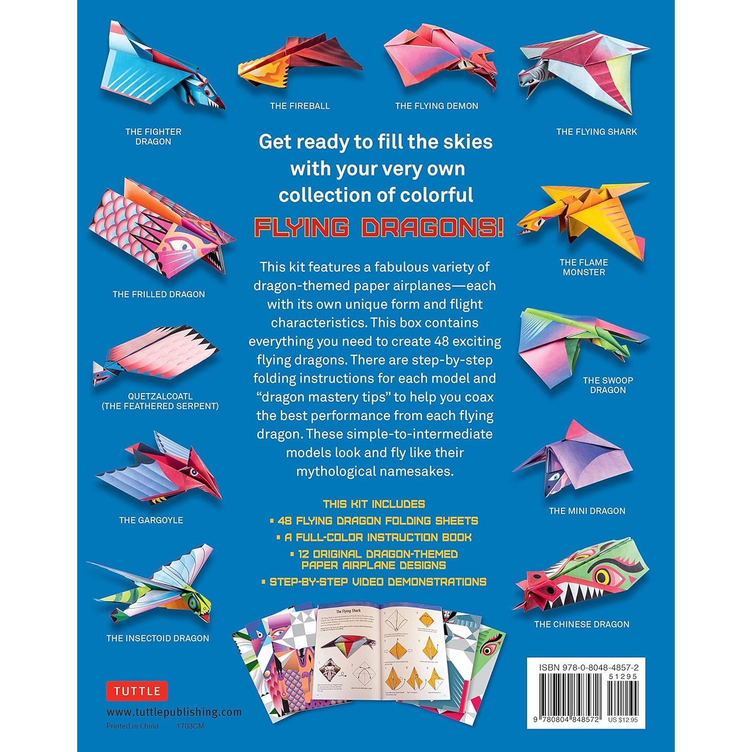 Flying Dragons Paper Airplane Kit: 48 Paper Airplanes, 64 Page Instruction Book, 12 Original Designs, YouTube Video Tutorials