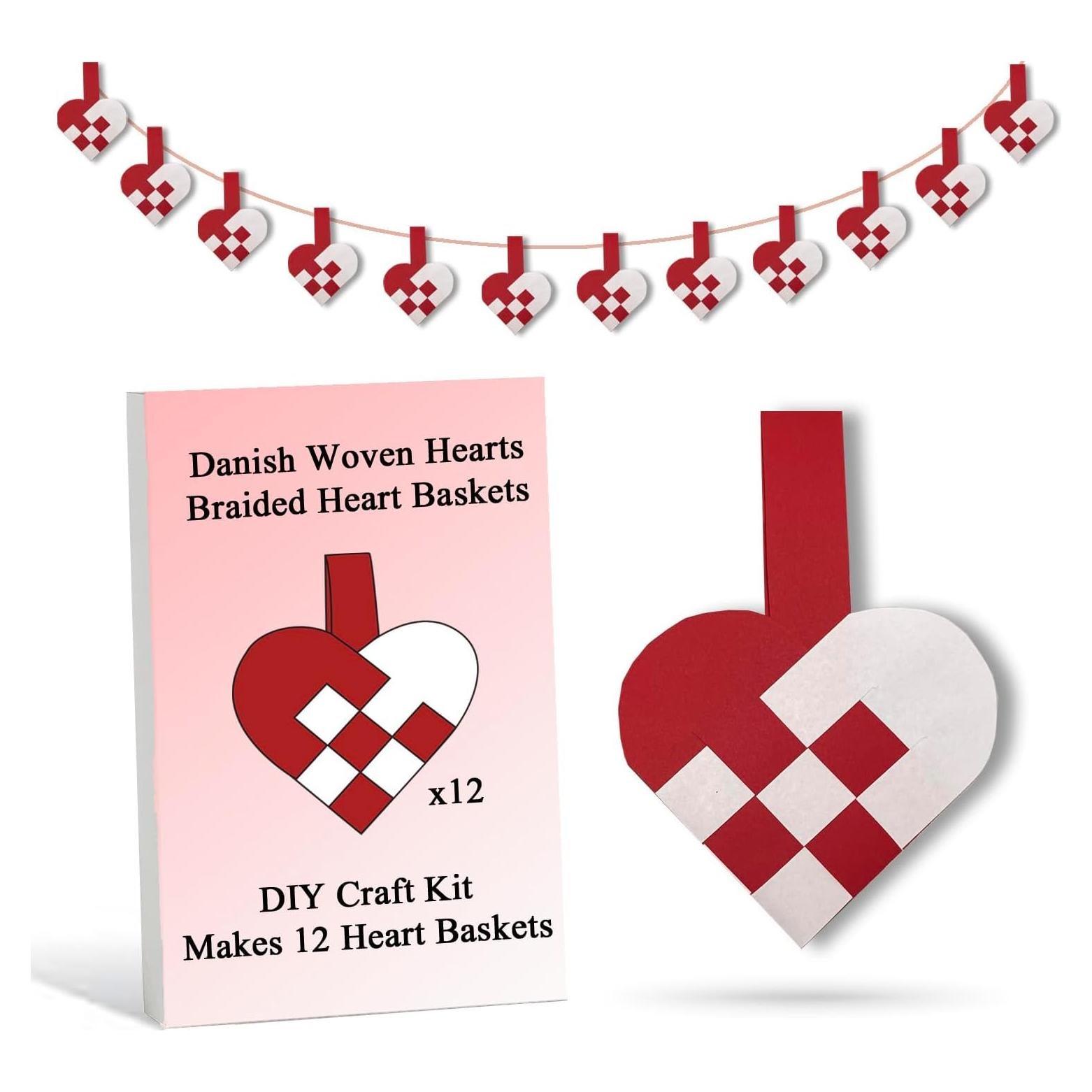 12 Cestas de Corazón DIY Origami Joy - Kit Rojo/Blanco