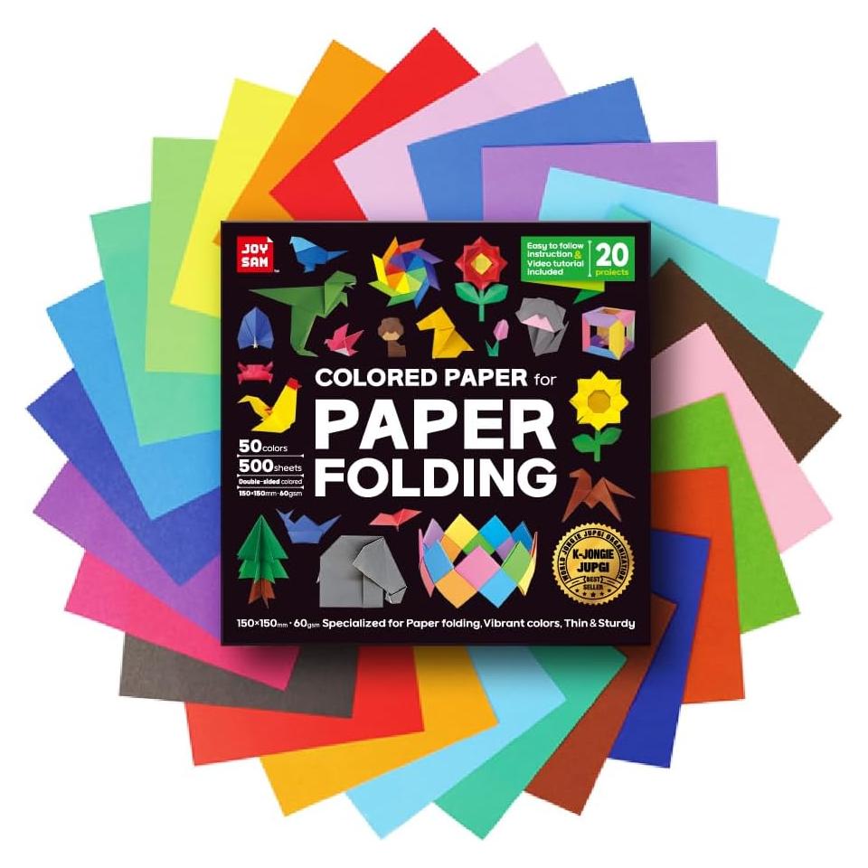 Kit de Papel Origami Joysam 500 Hojas 50 Colores 15x15cm