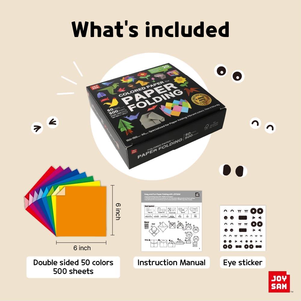 Kit de Papel Origami Joysam 500 Hojas 50 Colores 15x15cm