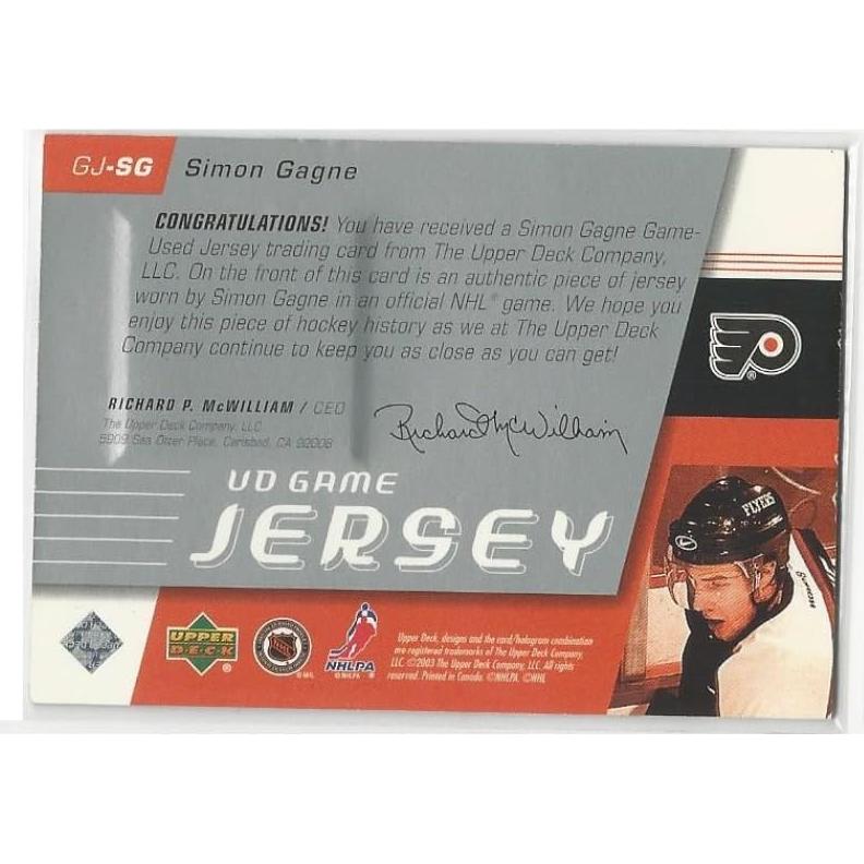 Tarjeta de Hockey Simon Gagne Upper Deck 2003 Philadelphia Flyers