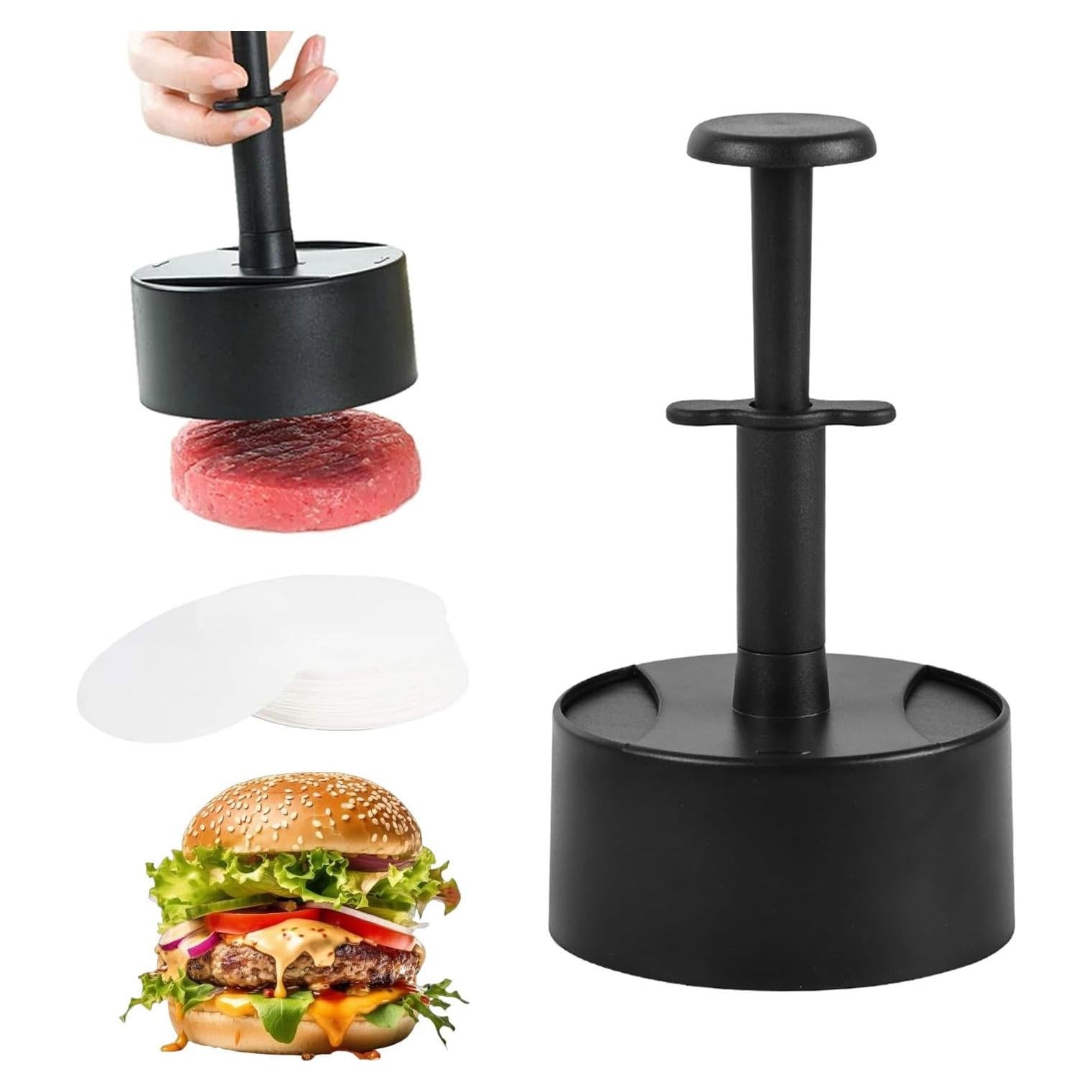 Prensa de Hamburguesas VYNFLICK Ajustable Antiadherente con 100 Papeles