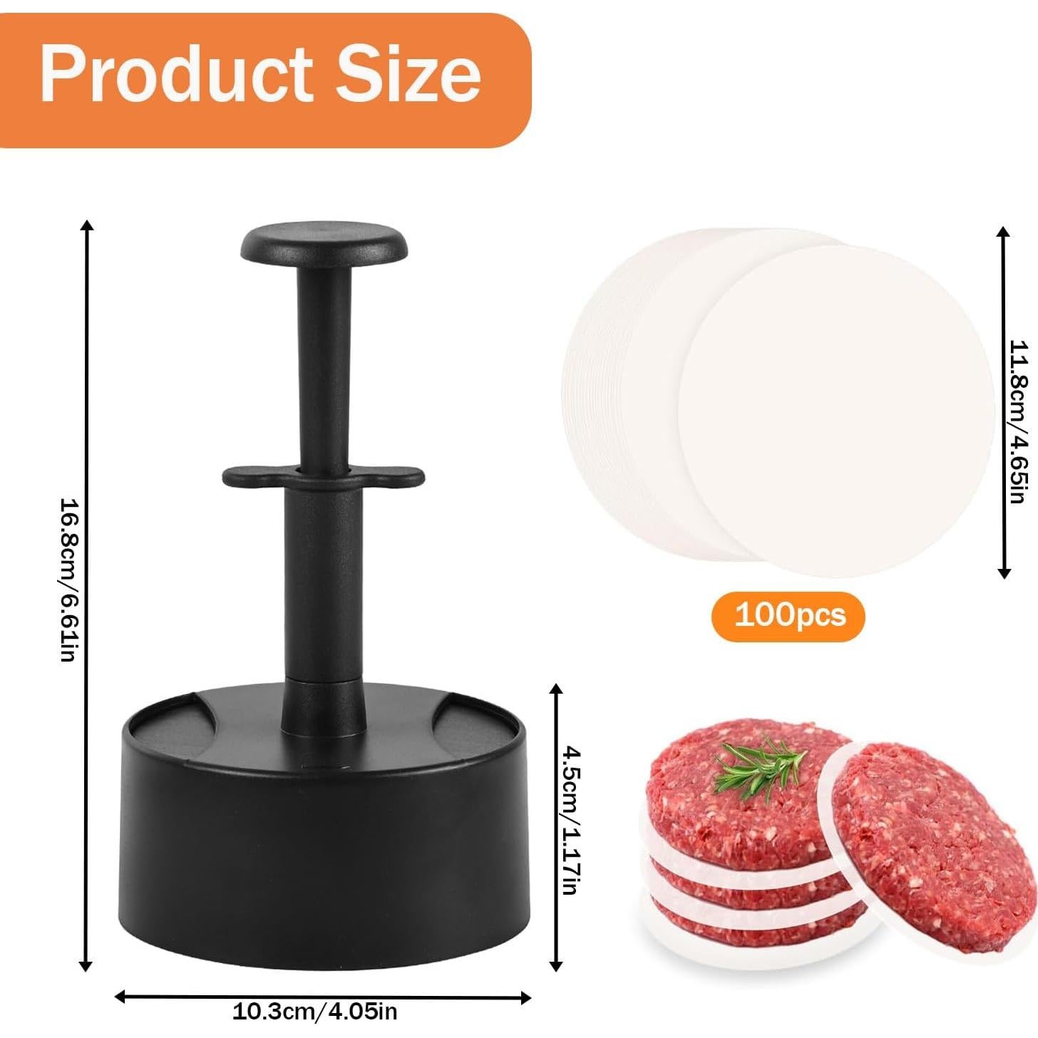 Prensa de Hamburguesas VYNFLICK Ajustable Antiadherente con 100 Papeles