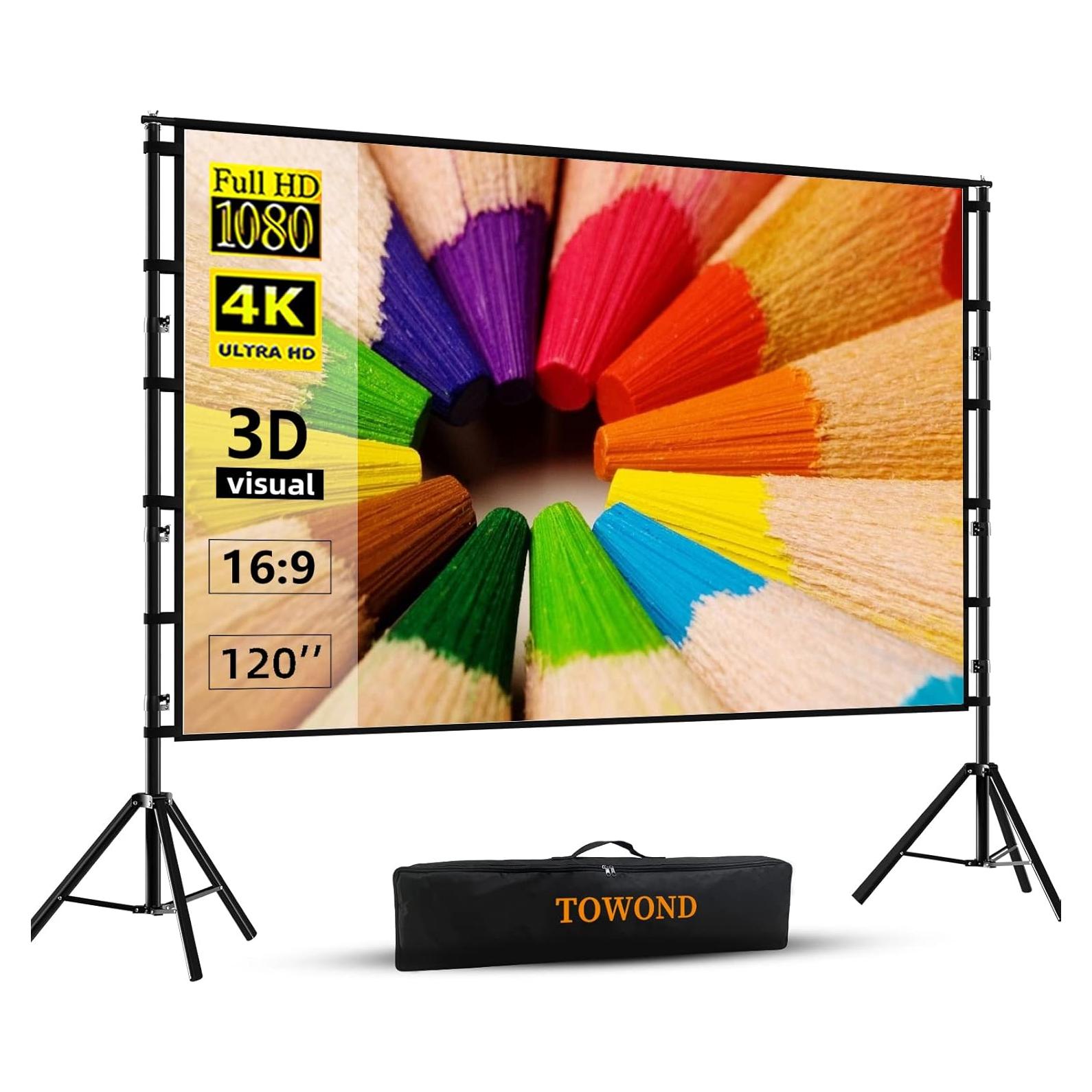 Pantalla de proyector TOWOND 120" con soporte ajustable 4K HD