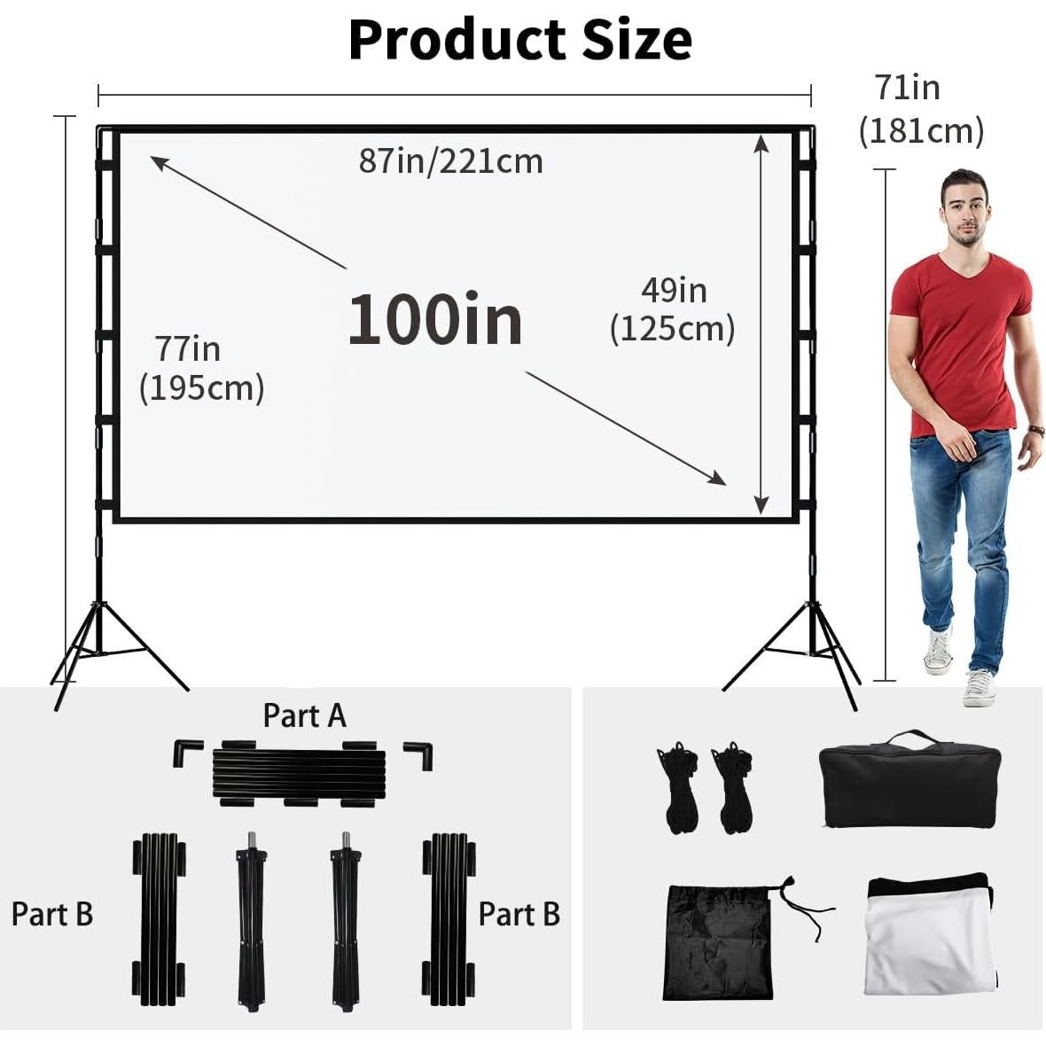 Pantalla de proyector TOWOND 100" 16:9 portátil con soporte
