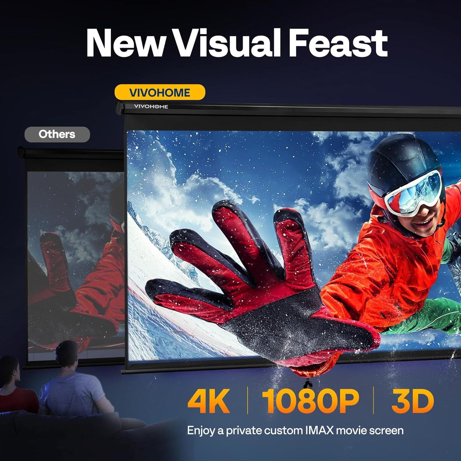 Pantalla de Proyector VIVOHOME Retráctil 120" 4K Manual HD