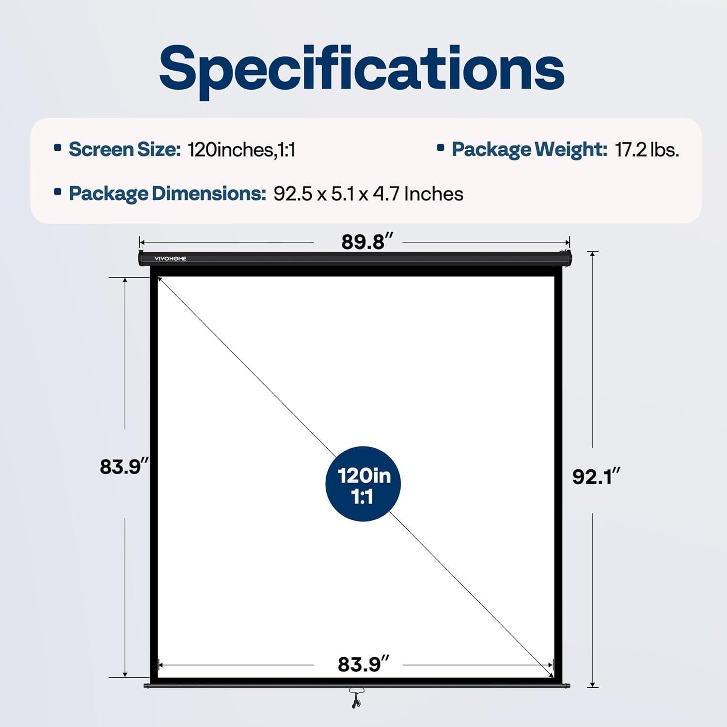 Pantalla de Proyector VIVOHOME Retráctil 120" 4K Manual HD