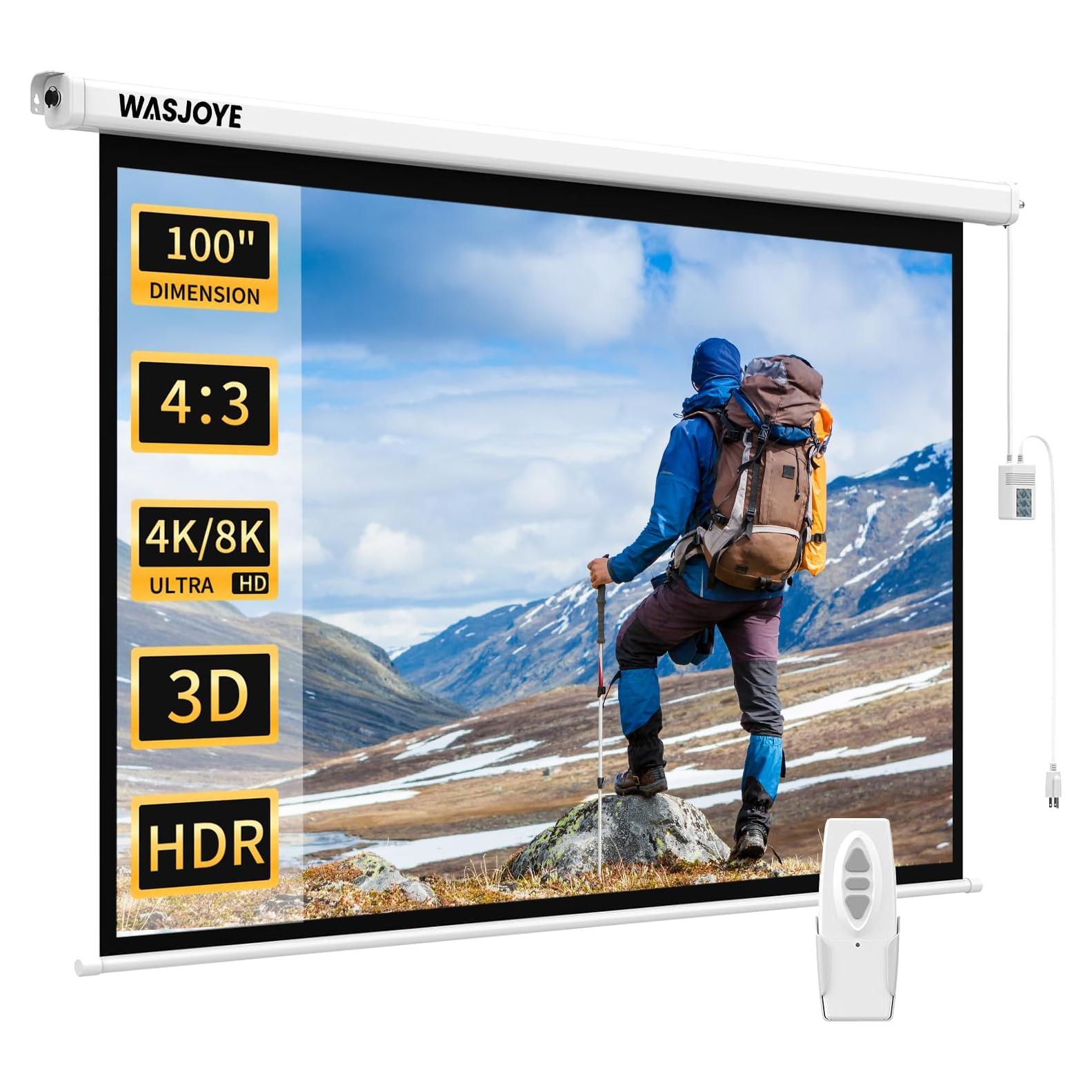 Pantalla de Proyector Motorizada WASJOYE 100" 4:3 HD