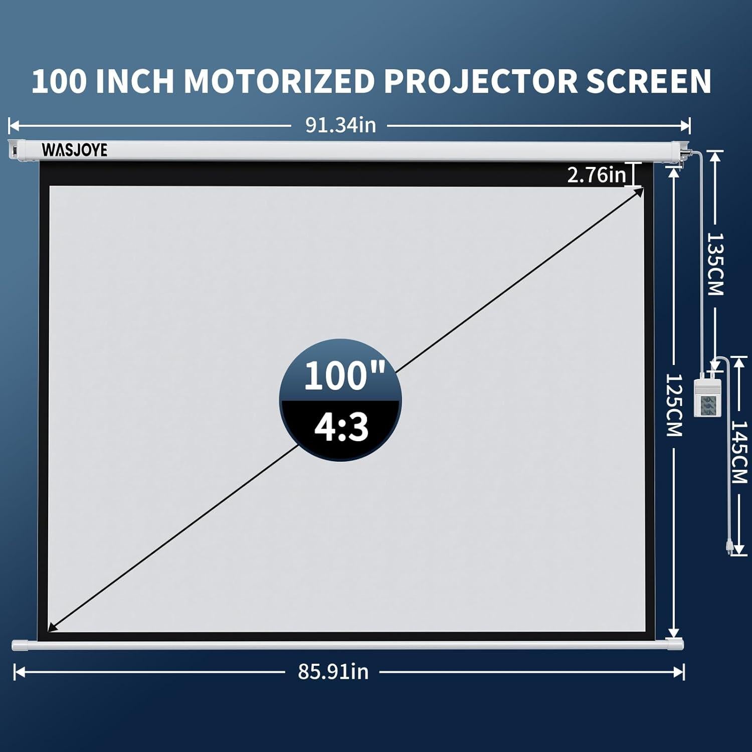 Pantalla de Proyector Motorizada WASJOYE 100" 4:3 HD