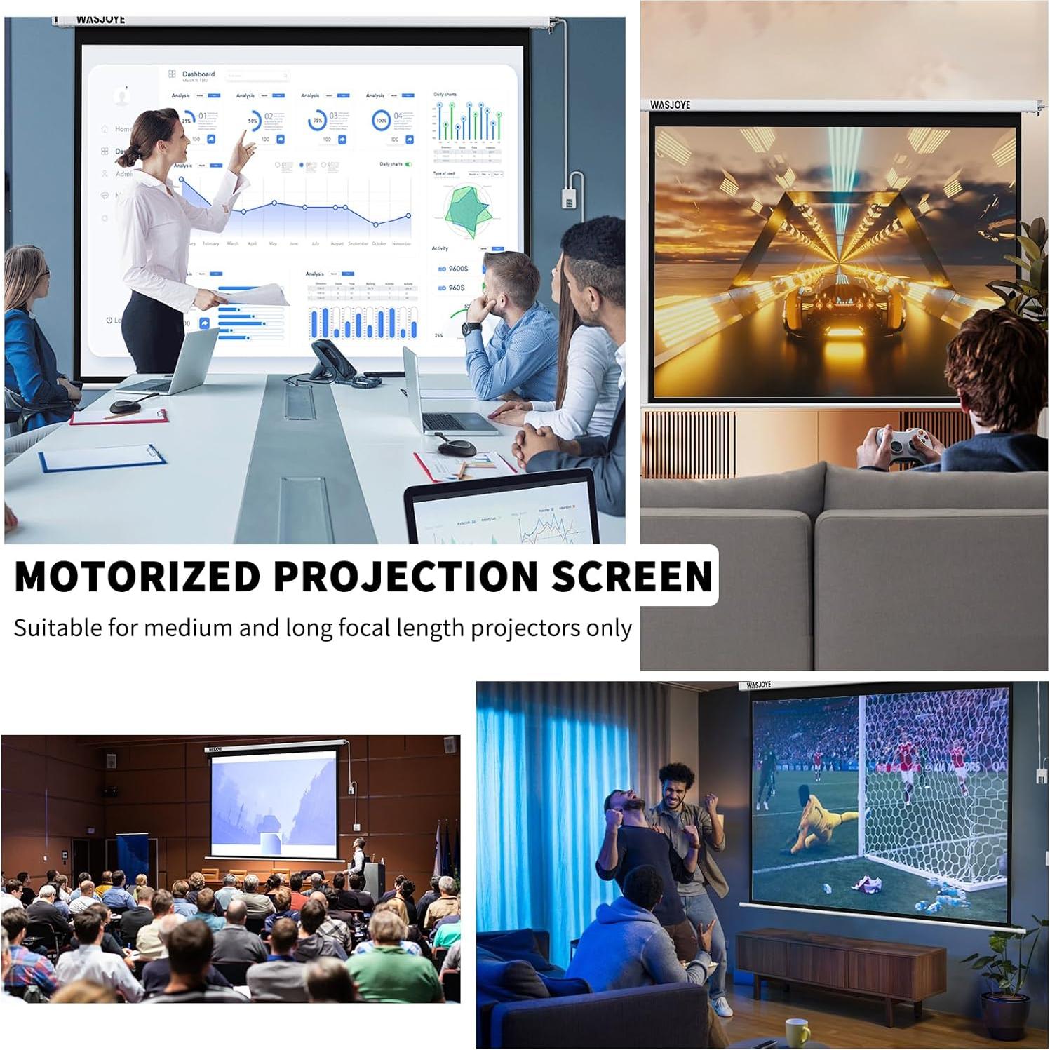 Pantalla de Proyector Motorizada WASJOYE 100" 4:3 HD