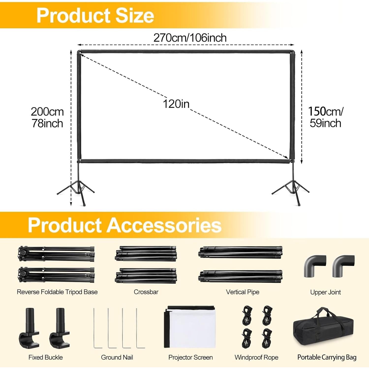 Pantalla de proyector portátil GLOSHOOTING 120" 4K HD