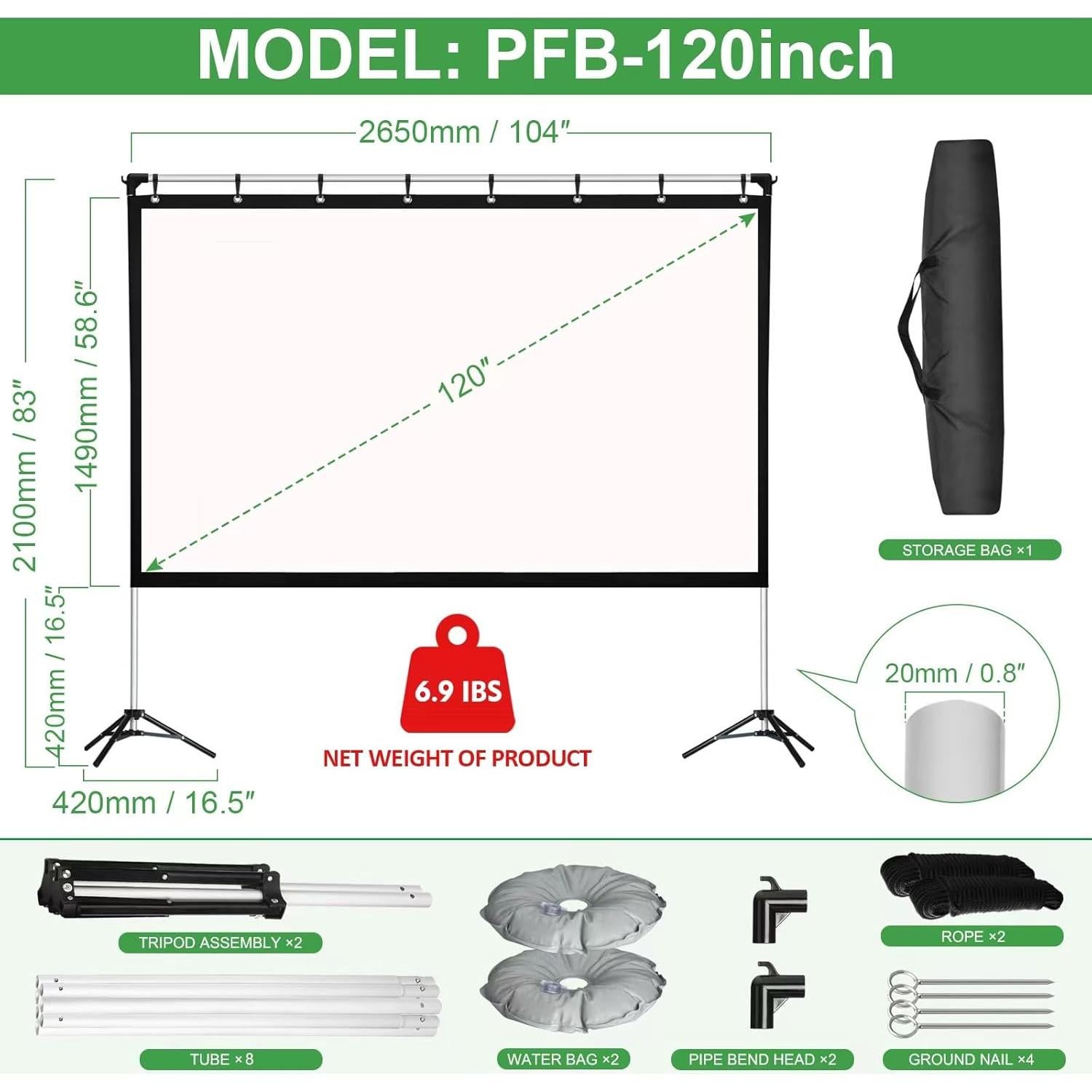Pantalla de proyector KdWiHVv 120" portátil anti-arrugas