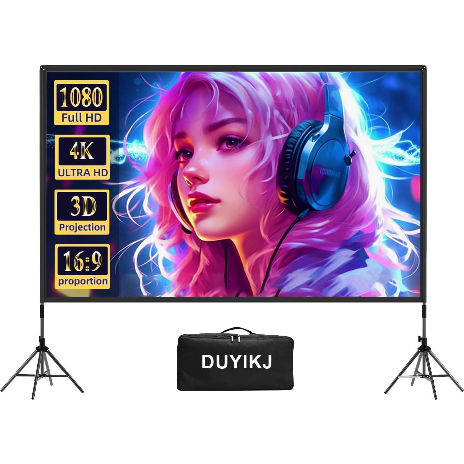Pantalla de Proyector 100" DUYIKJ 4K HD con Soporte y Bolsa