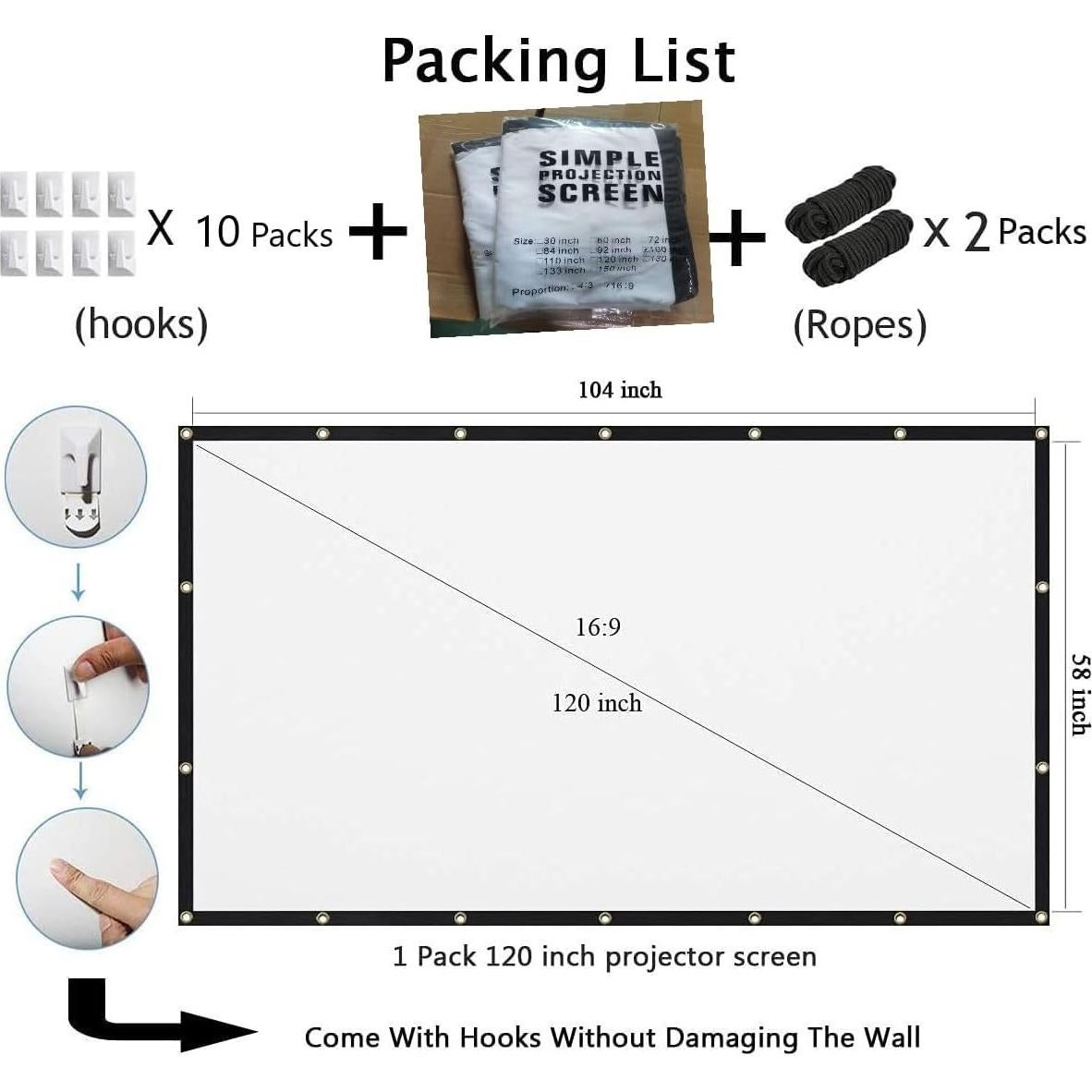 Pantalla de Proyector MOIZ 120" Plegable Doble Cara 16:9